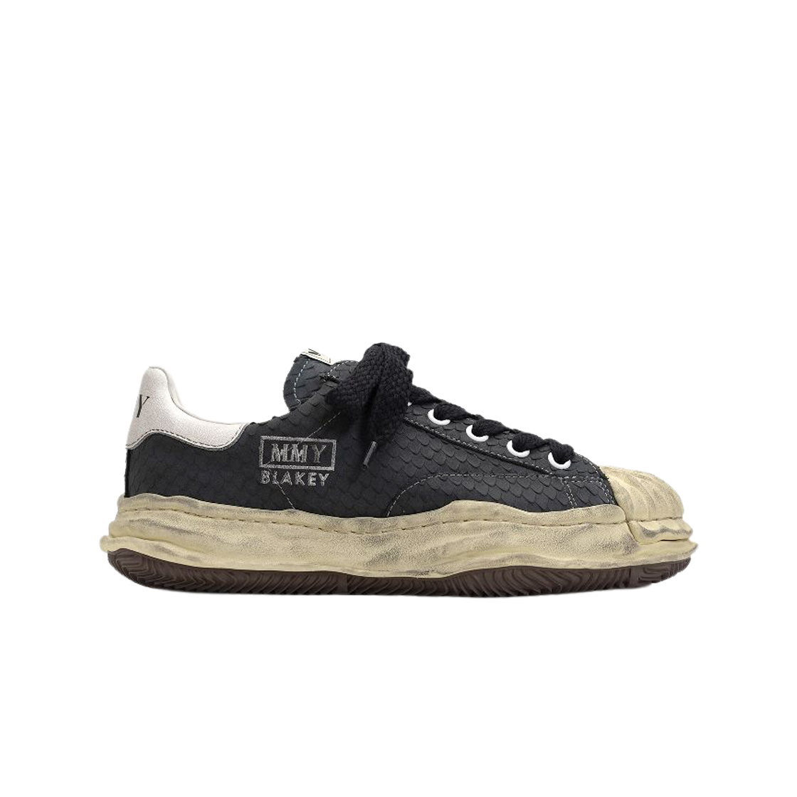 메종 미하라 야스히로 블레이키 OG 솔 디스트레스 레더 로우탑 스니커즈 블랙(Maison Mihara Yasuhiro Blakey OG Sole Distressed Leather Low-top Sneakers Black) - 1