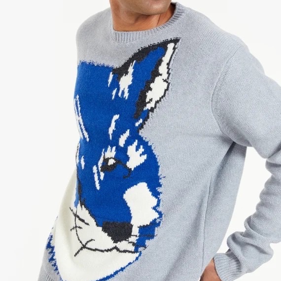 Maison Kitsune Big Fox Head Jacquard Pullover Knit Grey 착용 스타일 - 3
