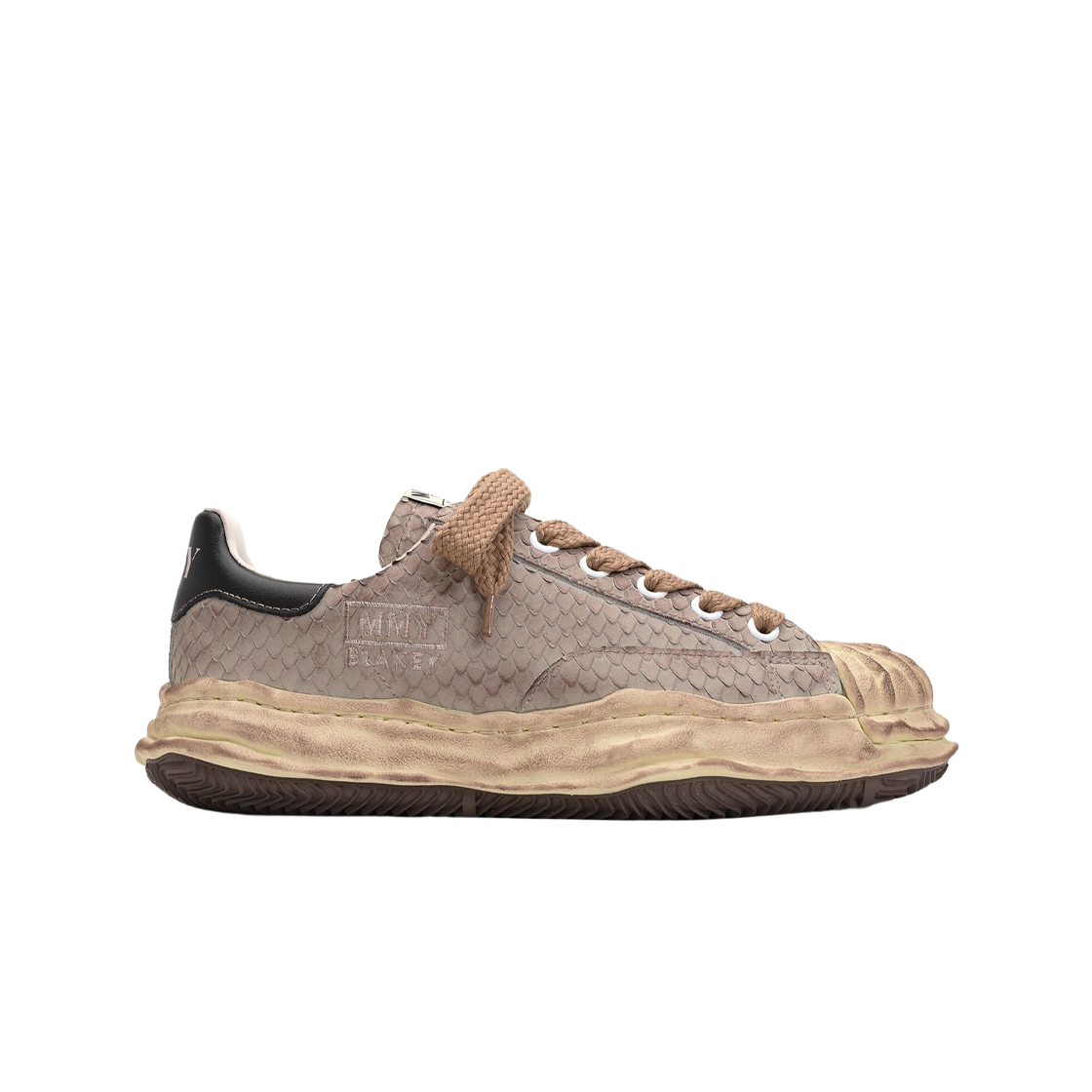 메종 미하라 야스히로 블레이키 OG 솔 디스트레스 레더 로우탑 스니커즈 브라운(Maison Mihara Yasuhiro Blakey OG Sole Distressed Leather Low-top Sneakers Brown) - 1