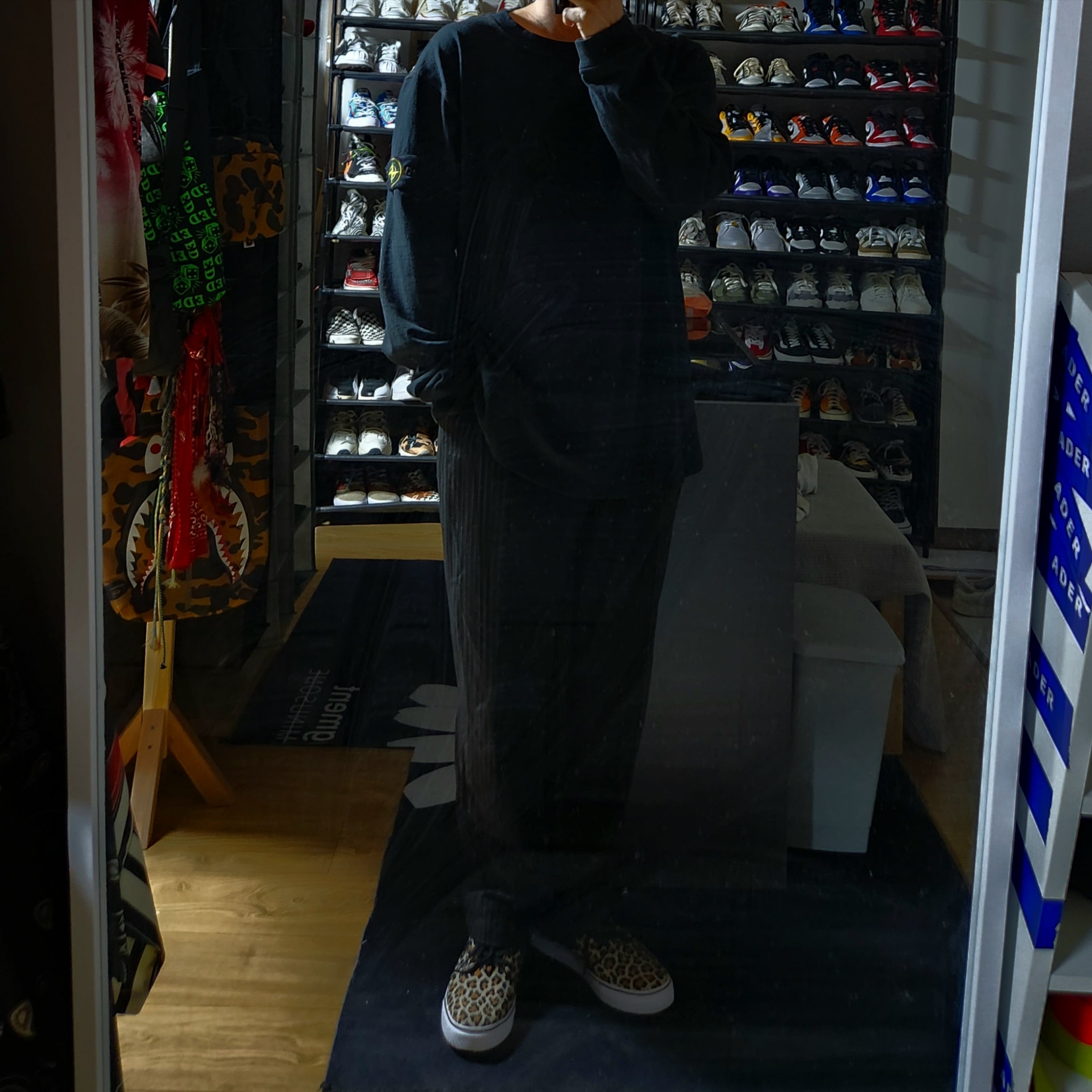 Nike x Wacko Maria SB Stefan Janoski Canvas OG Leopard, Kenzo Boke Flower Crest Sweatshirt Black 착용 스타일 - 3