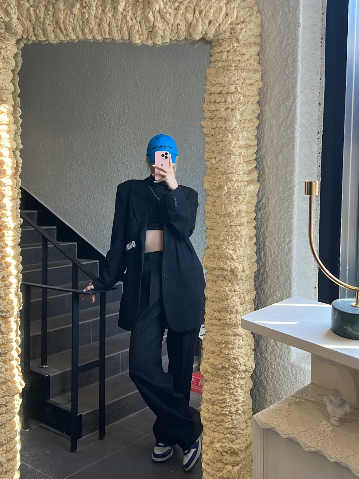 Nike x Ambush Dunk High Deep Royal Blue, Wooyoungmi White Embroidered Logo Ball Cap Black 착용 스타일