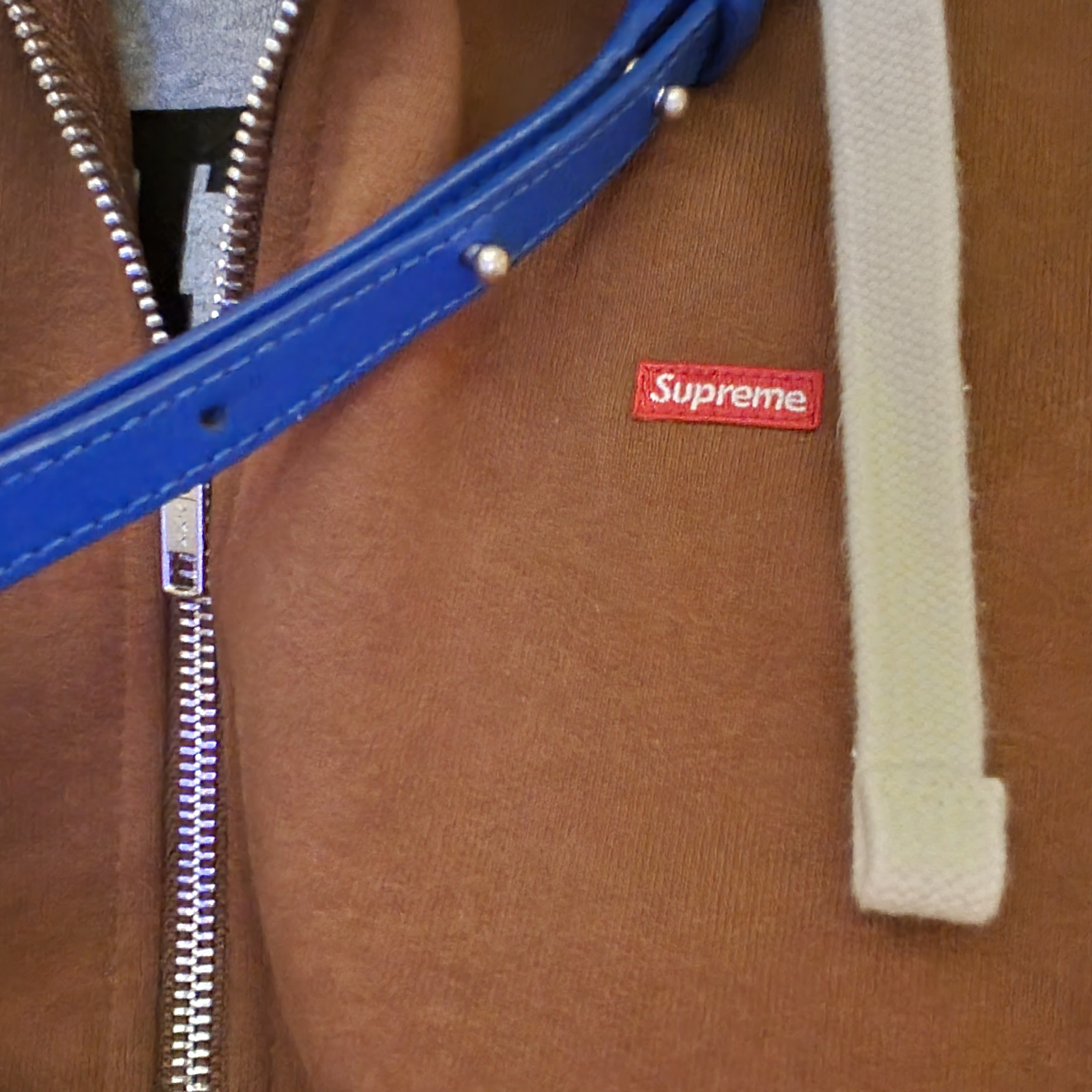 Supreme Small Box Drawcord Zip Up Hooded Sweatshirt Brown - 22FW, Ader Error Shopper Bag Blue 착용 스타일 - 2