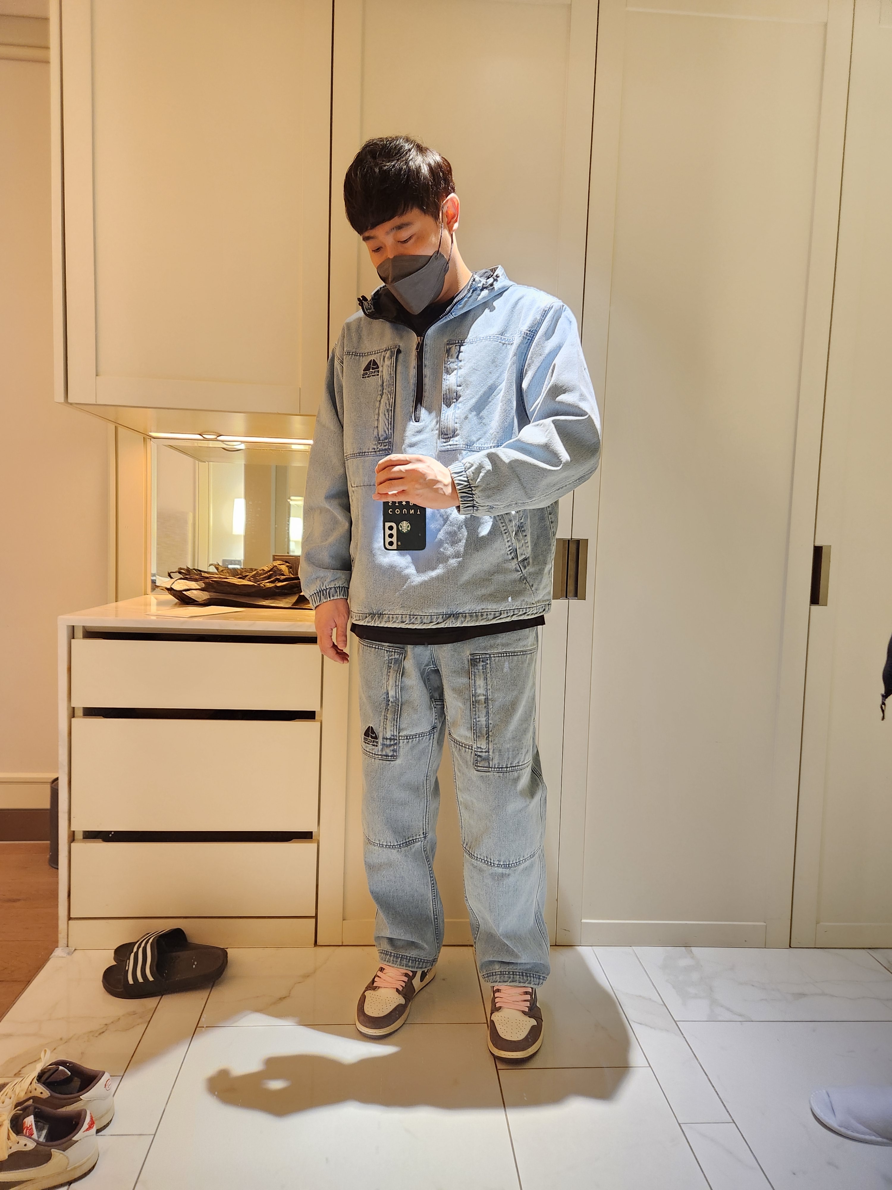 Supreme x Nike ACG Belted Denim Pants Washed Blue - 22FW, Supreme x Nike ACG Denim Pullover Washed Blue - 22FW 착용 스타일 - 1