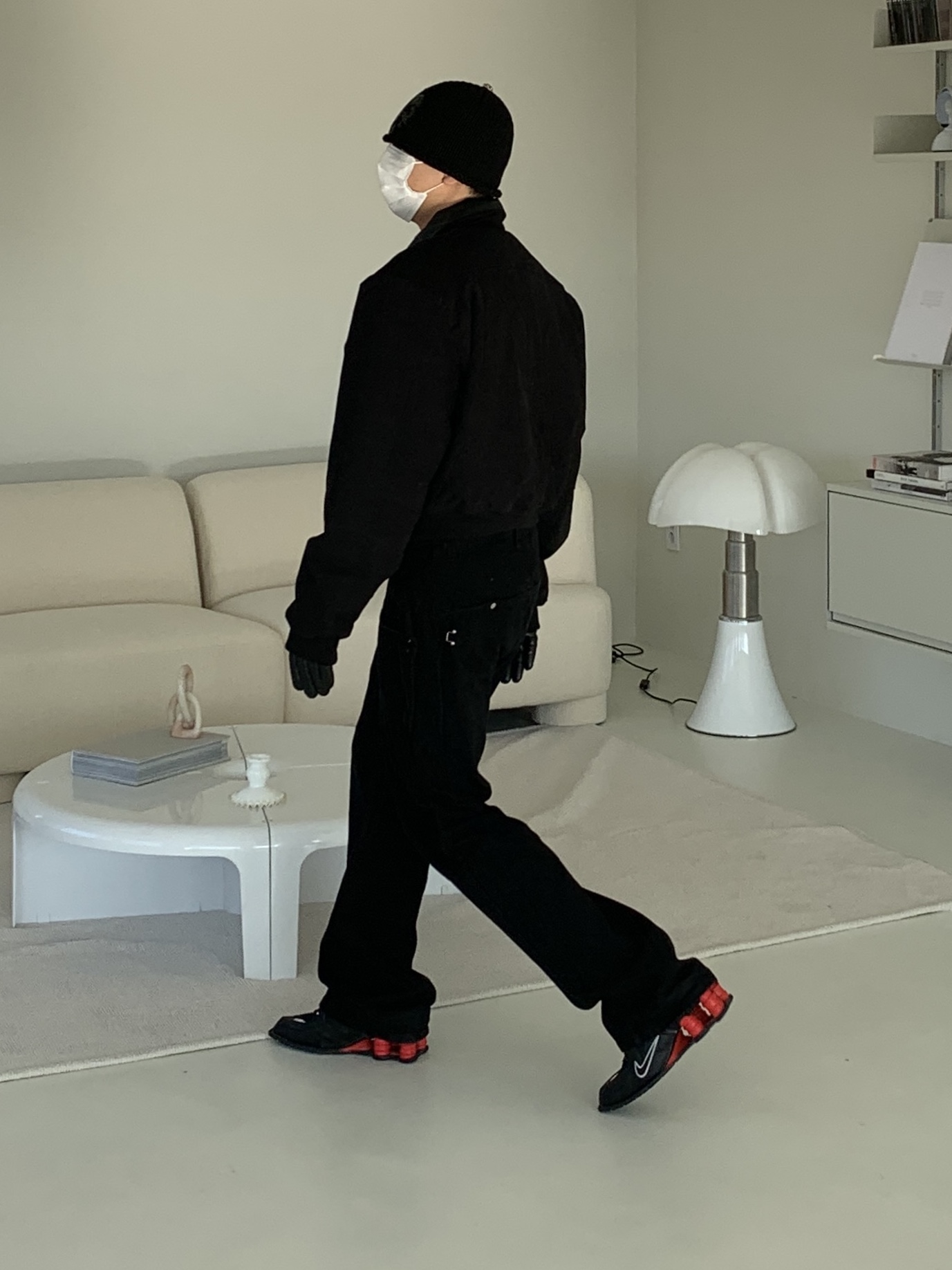 Celine Embroidered Knit Wool Beanie Black, Nike x Martine Rose Shox MR4 Black 착용 스타일 - 2
