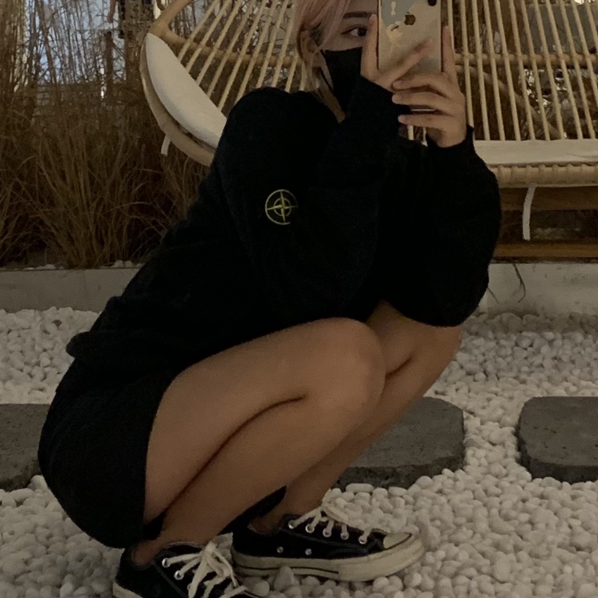Stone Island 524A3 Lambswool Crewneck Knit Black - 22FW 착용 스타일 - 1