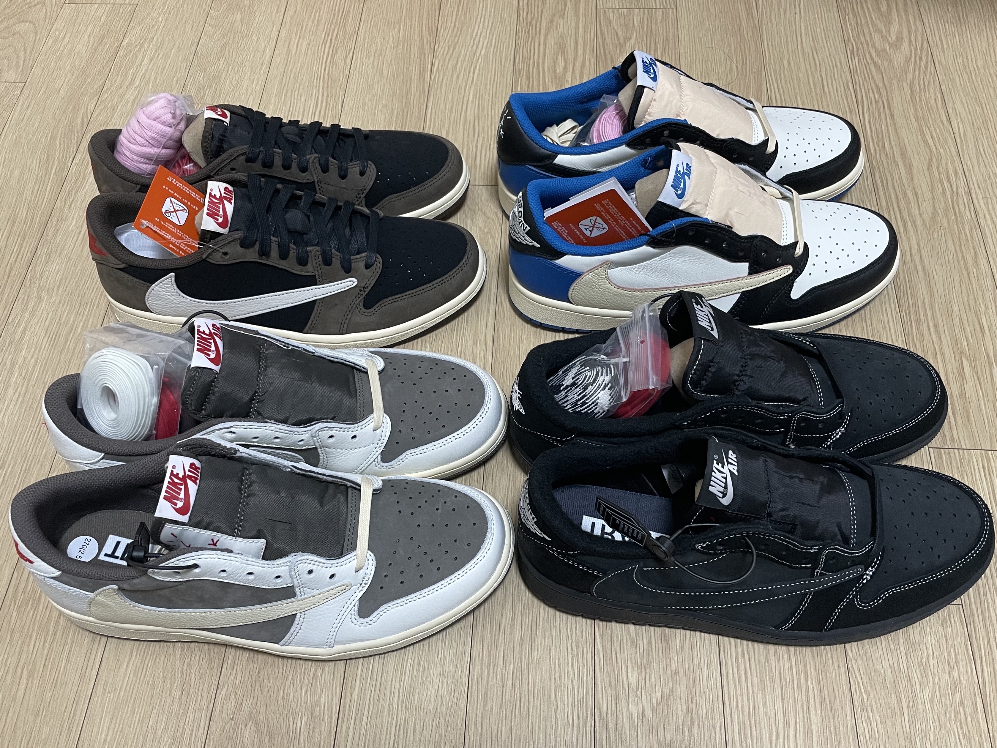 Jordan 1 x Travis Scott x Fragment Retro Low OG SP Military Blue, Jordan 1 x Travis Scott Retro Low OG SP Sail and Ridgerock 착용 스타일