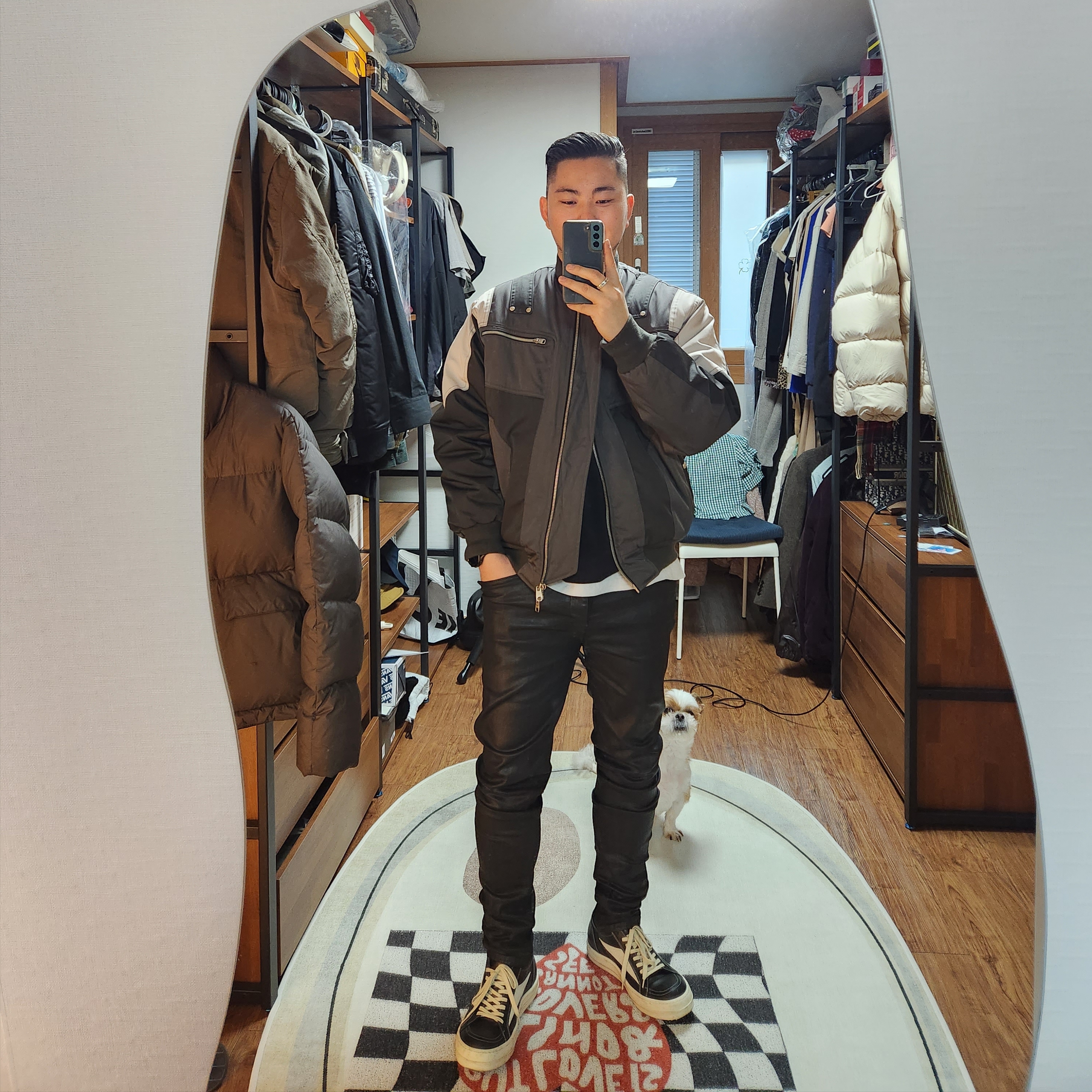 Undermycar Wani Kame Multi Block Pocket Turtle Bomber Driftwood - 22FW, Rick Owens Vintage Sneakers Black 착용 스타일