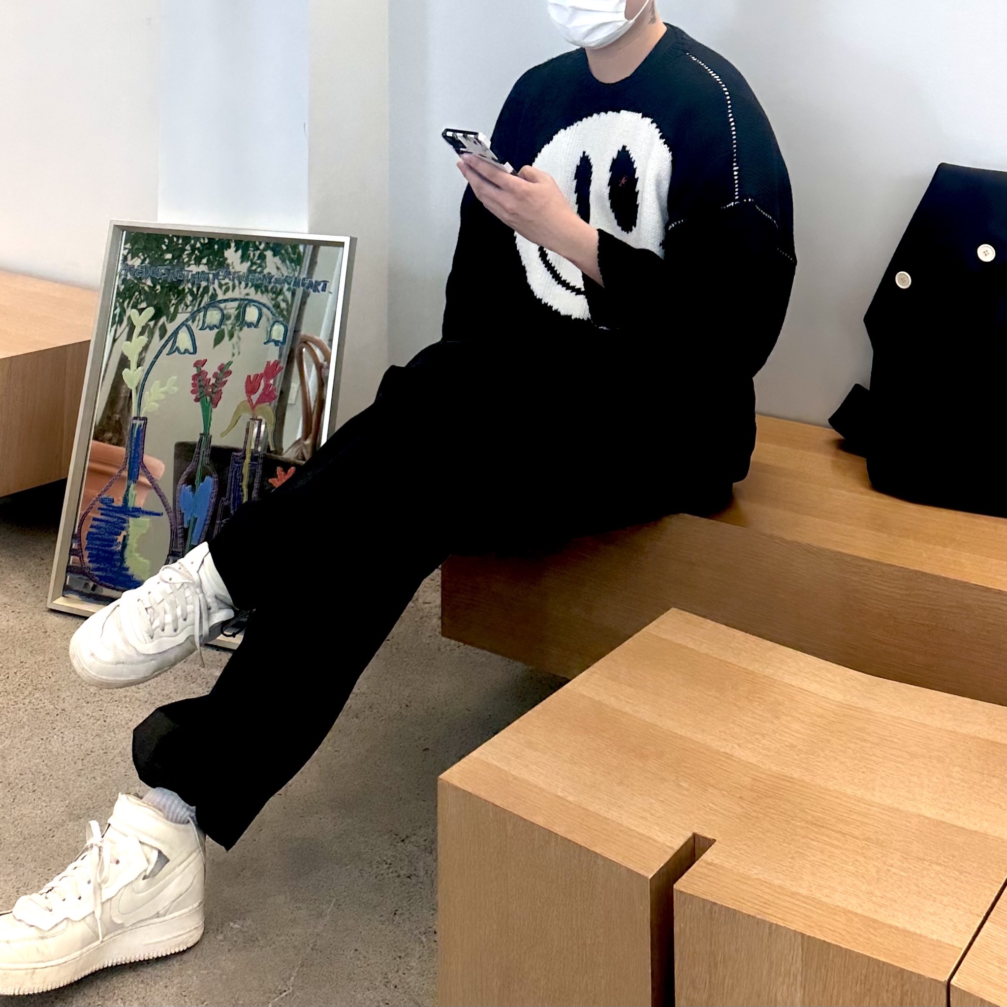 Nike x Comme des Garcons Homme Plus Air Force Mid White 착용 스타일