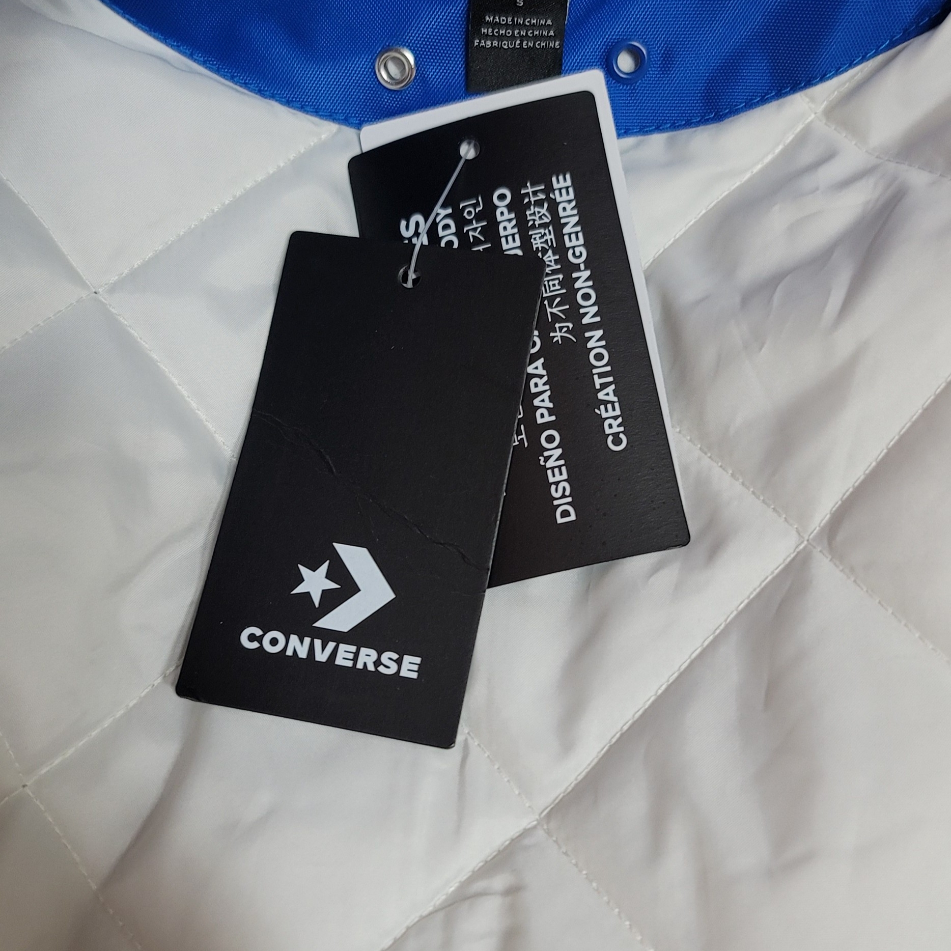 Converse x Ader Error Shapes Varsity Jacket Cobalt 착용 스타일 - 1