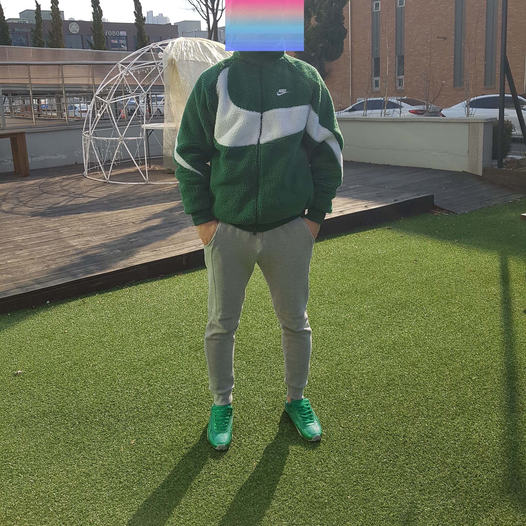 Nike Big Swoosh Full Zip Jacket Gorge Green White 착용 스타일