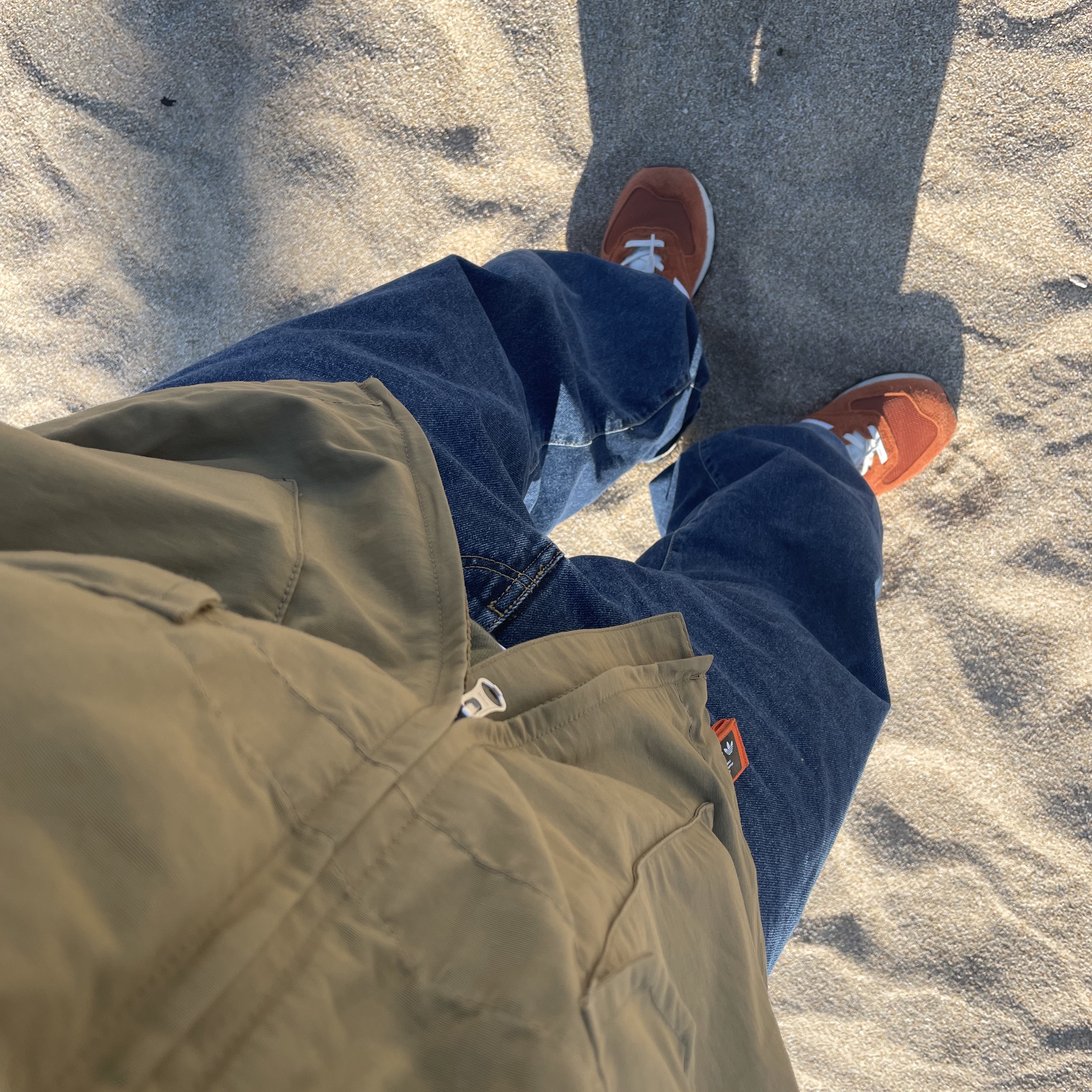 New Balance 574 Heritage Orange Burst White, Supreme x WTAPS Crewneck Light Olive - 21FW 착용 스타일
