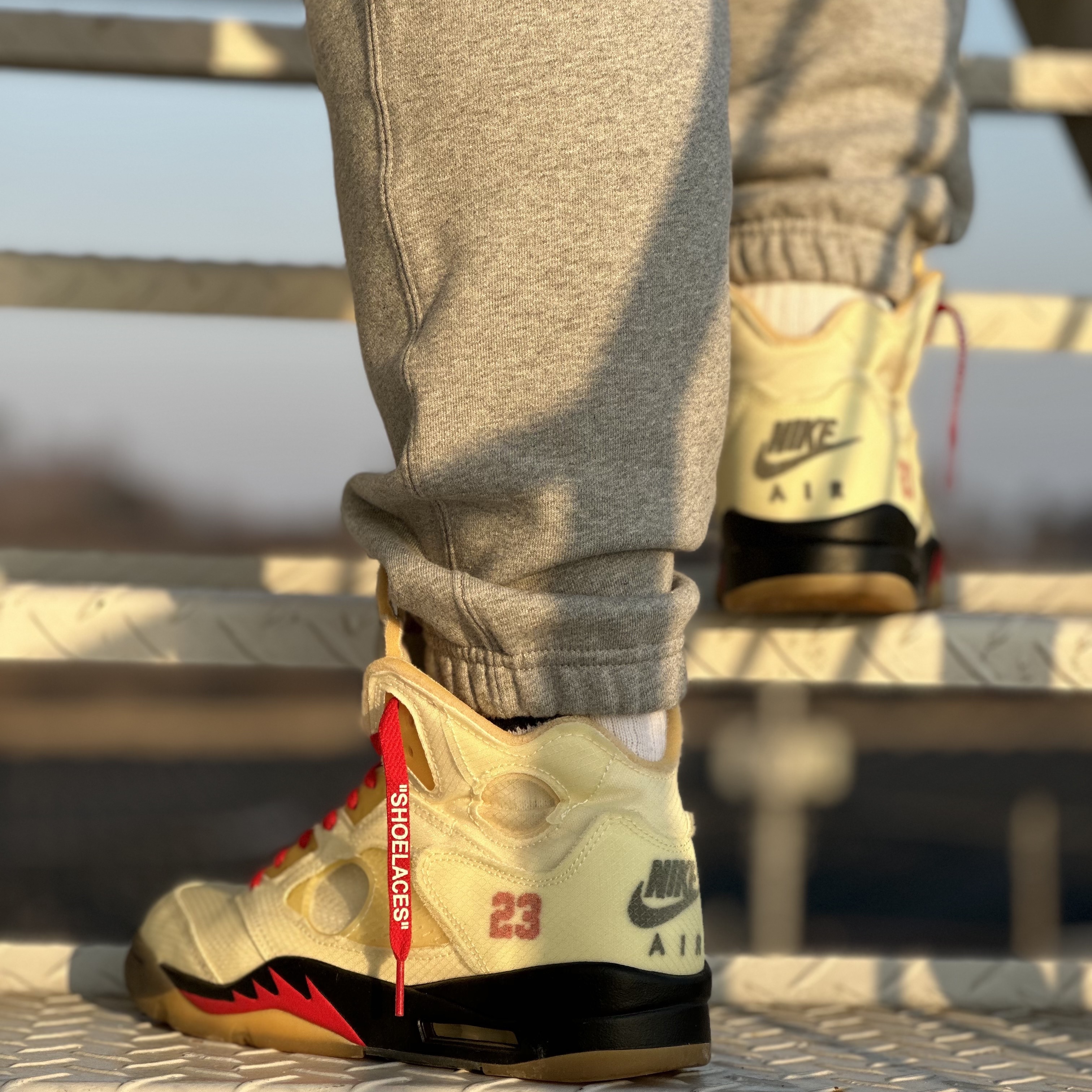 Jordan 5 x Off-White Retro SP Sail Fire Red, Supreme Aerial Tapestry Harrington Jacket - 20FW 착용 스타일 - 2