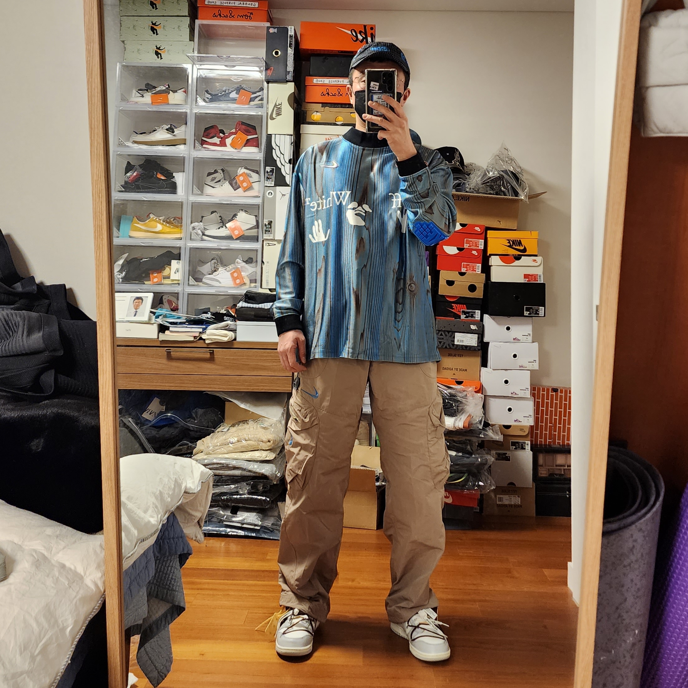 Nike x Off-White NRG Jersey Imperial Blue - Asia, Nike x Off-White NRG Track Suit Khaki - Asia 착용 스타일 - 2