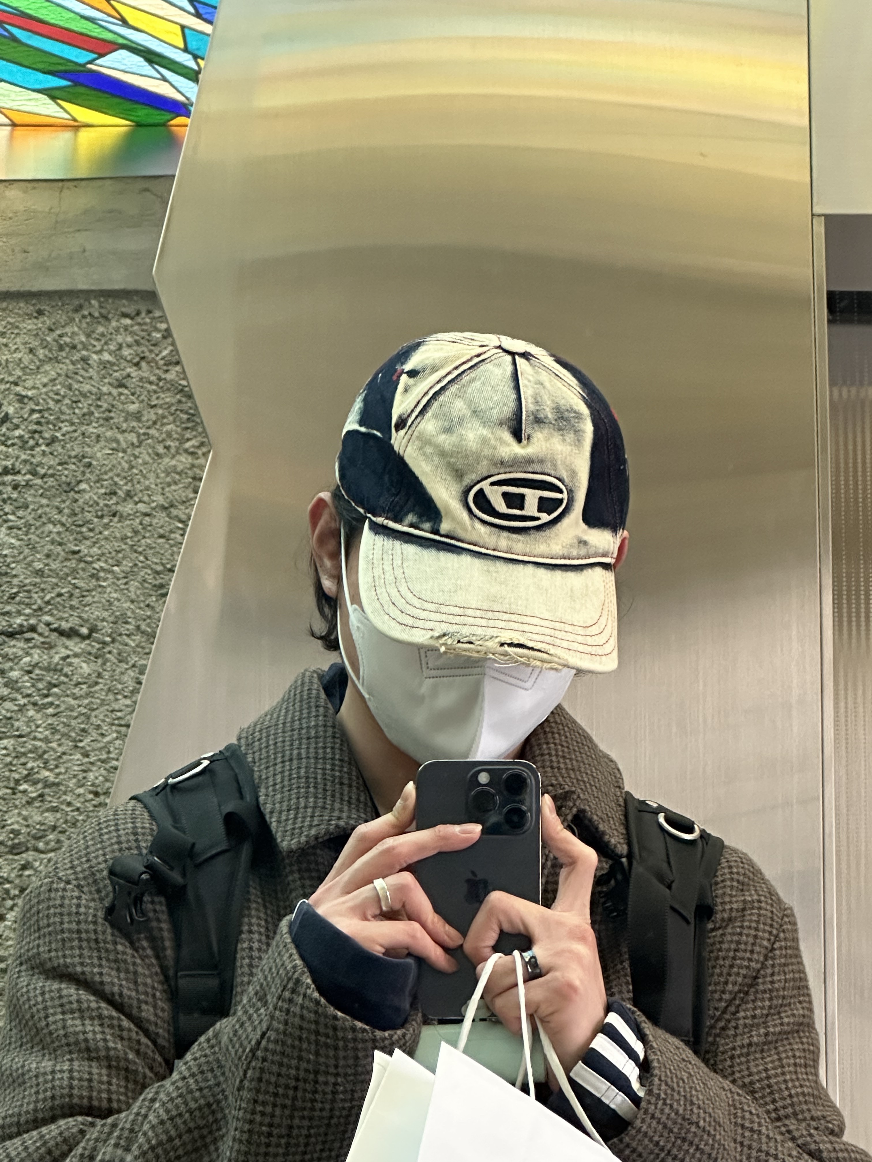 Diesel C-Seymon Treated Denim Baseball Cap Blue White 착용 스타일 - 1