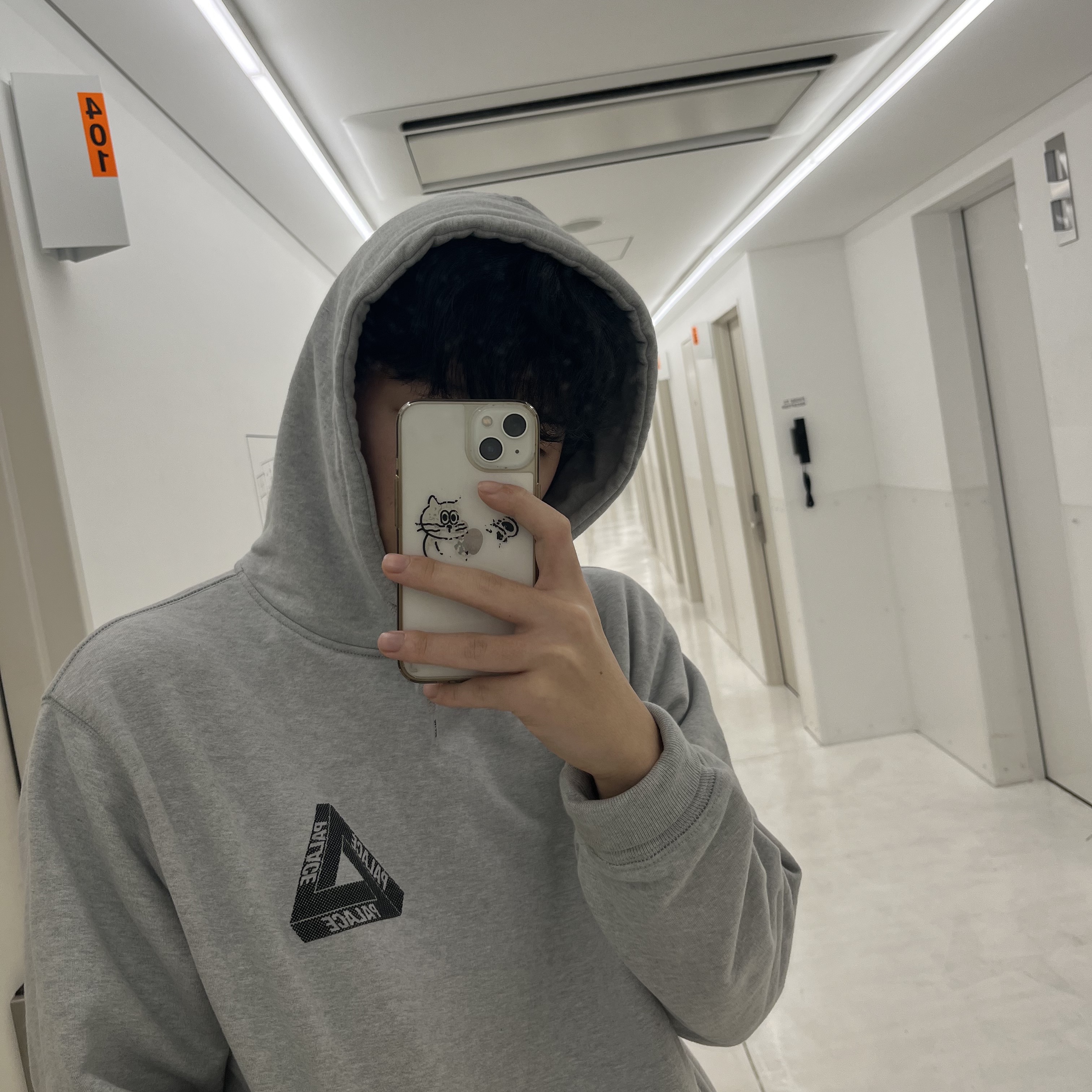 Palace Tri-Mesh Hood Grey Marl - 22SS 착용 스타일 - 1
