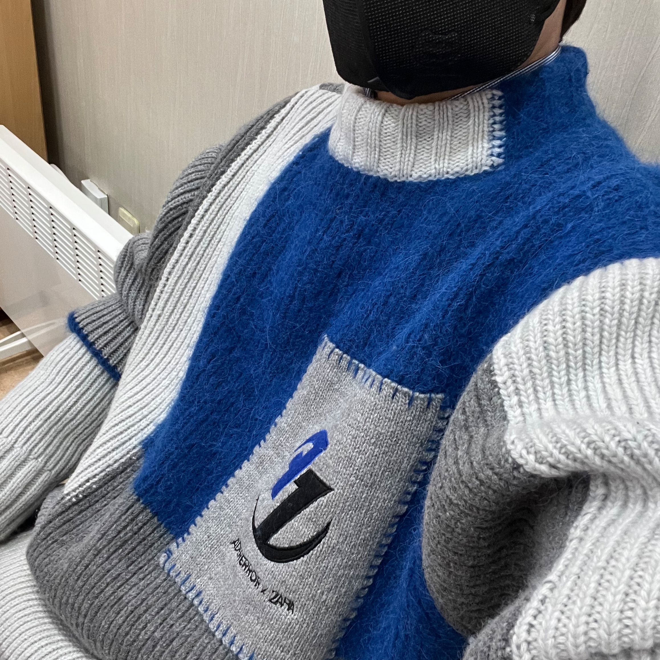 Zara x Ader Error Patchwork Oversize Knit Sweater Multicolor 착용 스타일