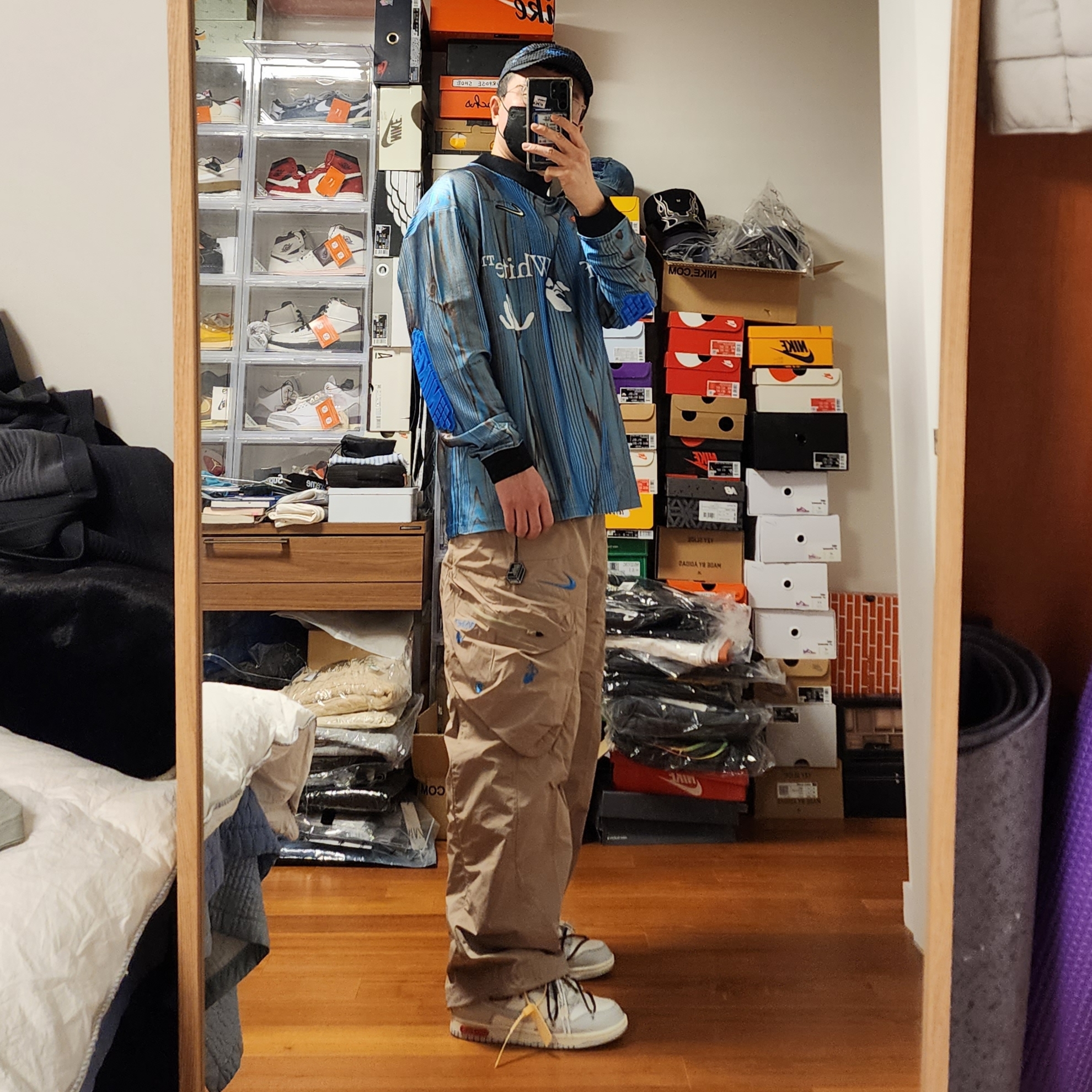 Nike x Off-White NRG Jersey Imperial Blue - Asia, Nike x Off-White NRG Track Suit Khaki - Asia 착용 스타일 - 3