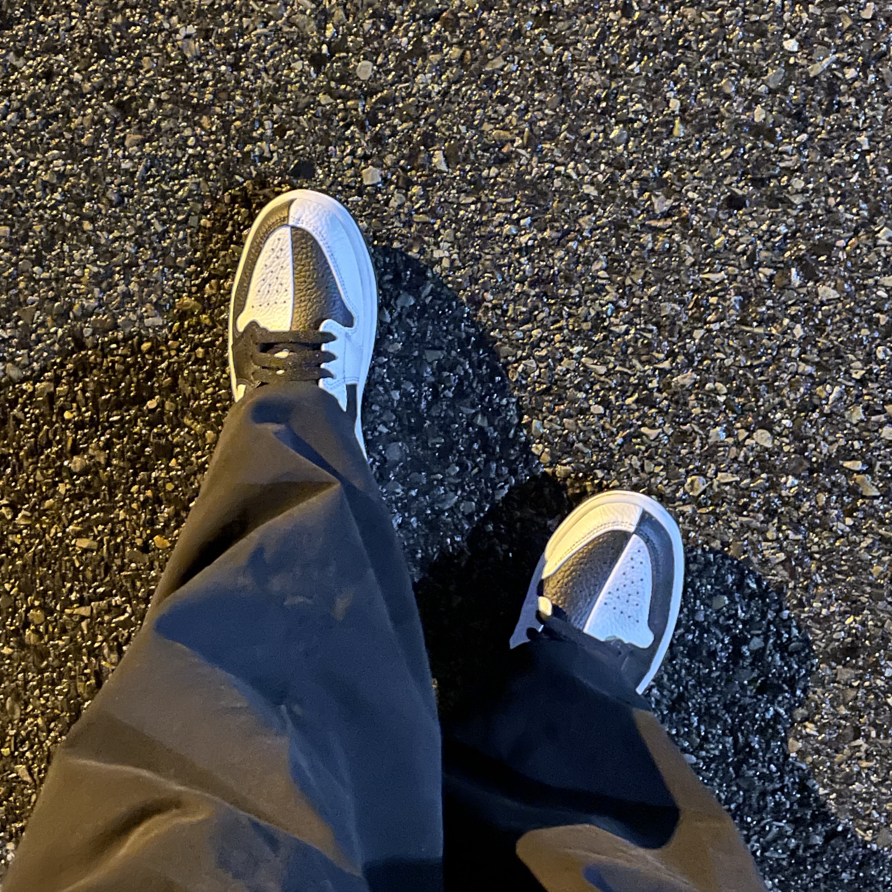 (W) Jordan 1 Low SE Black White, Louis Vuitton LV Trainer Sneakers Monogram Denim Black 착용 스타일 - 2