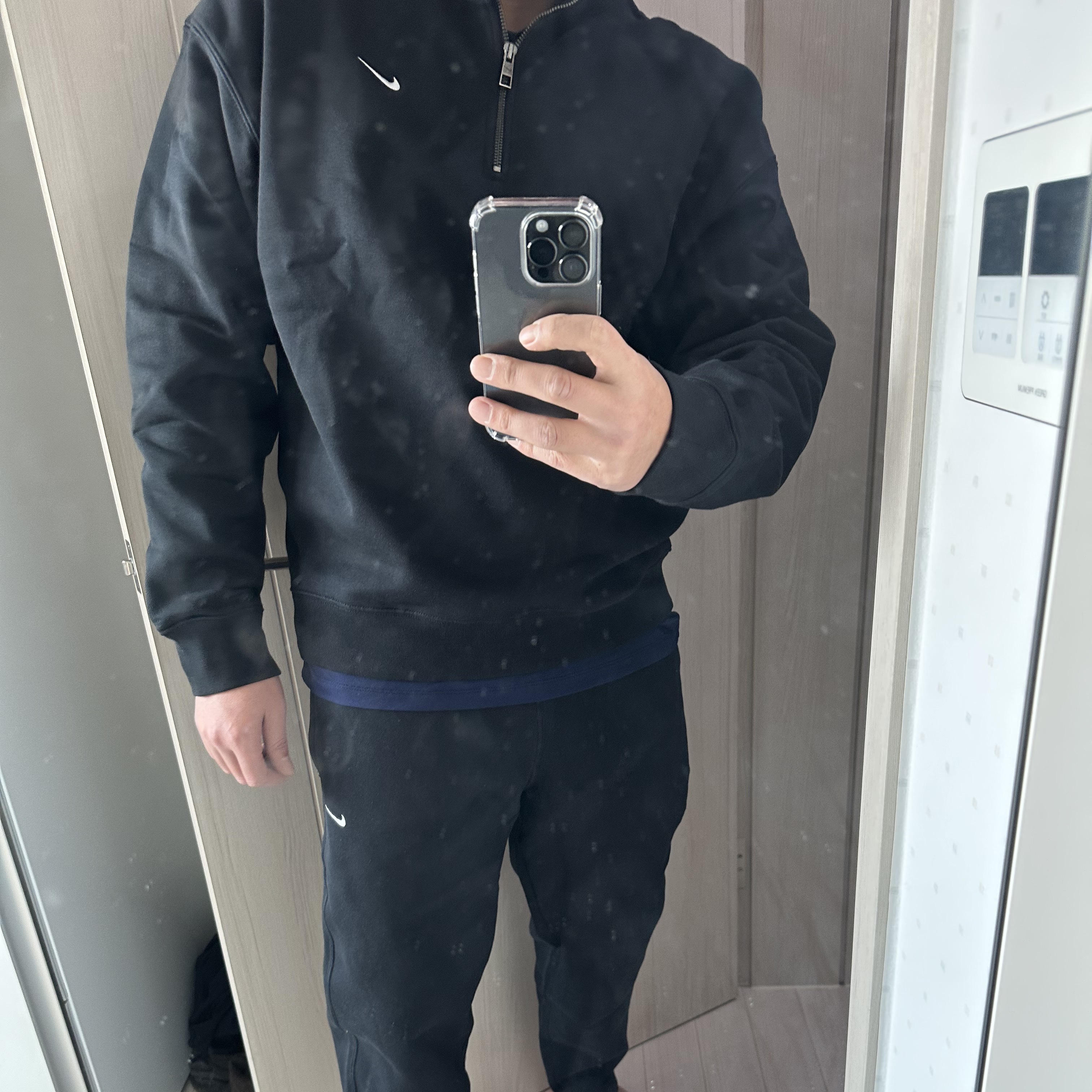 Nike NRG Solo Swoosh Heavy Weight BB Quarter Zip Top Black - Asia, Nike NRG Solo Swoosh Fleece Pants Black White - Asia 착용 스타일