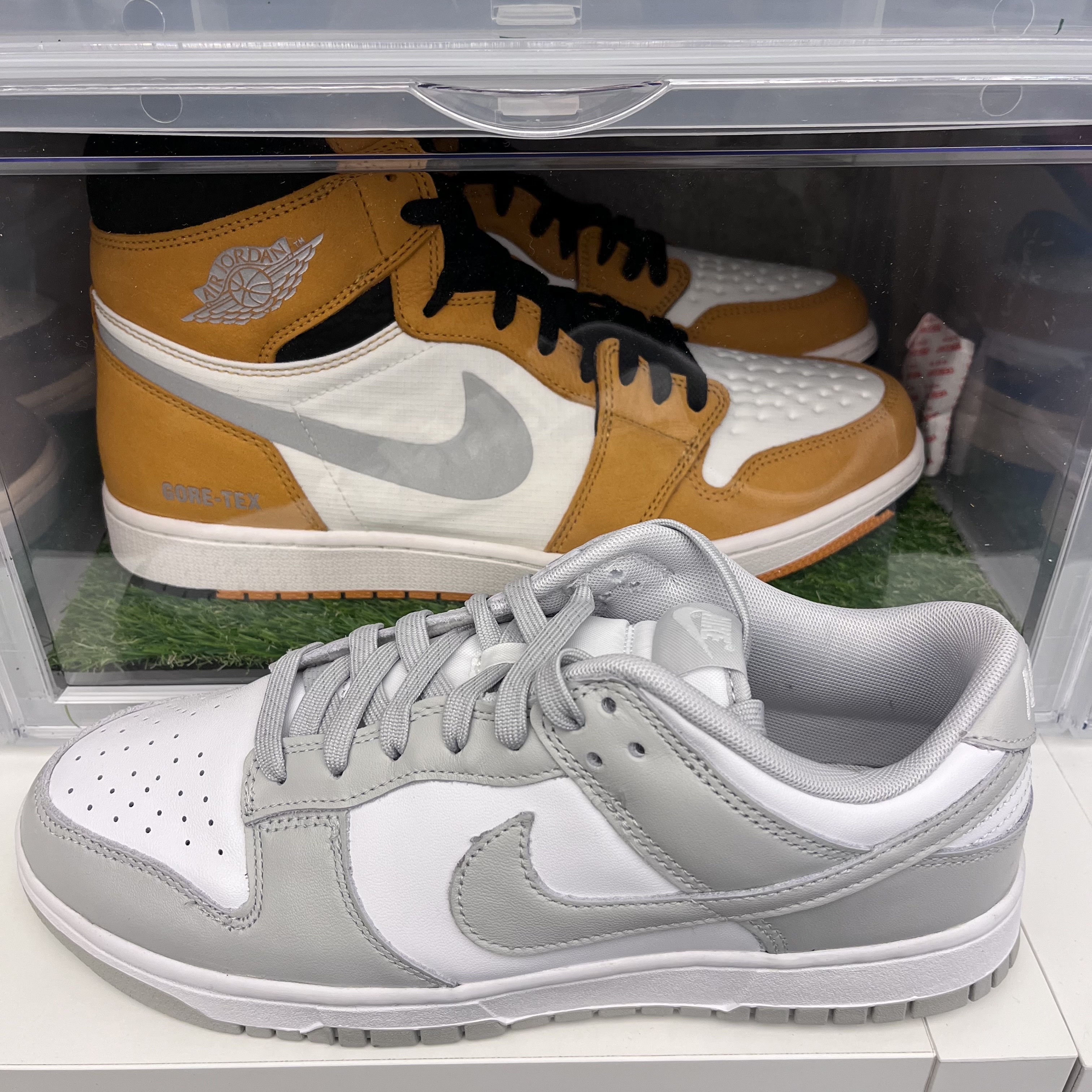 Nike Dunk Low Retro Grey Fog, Jordan 1 Element Gore-Tex Light Curry 착용 스타일 - 1