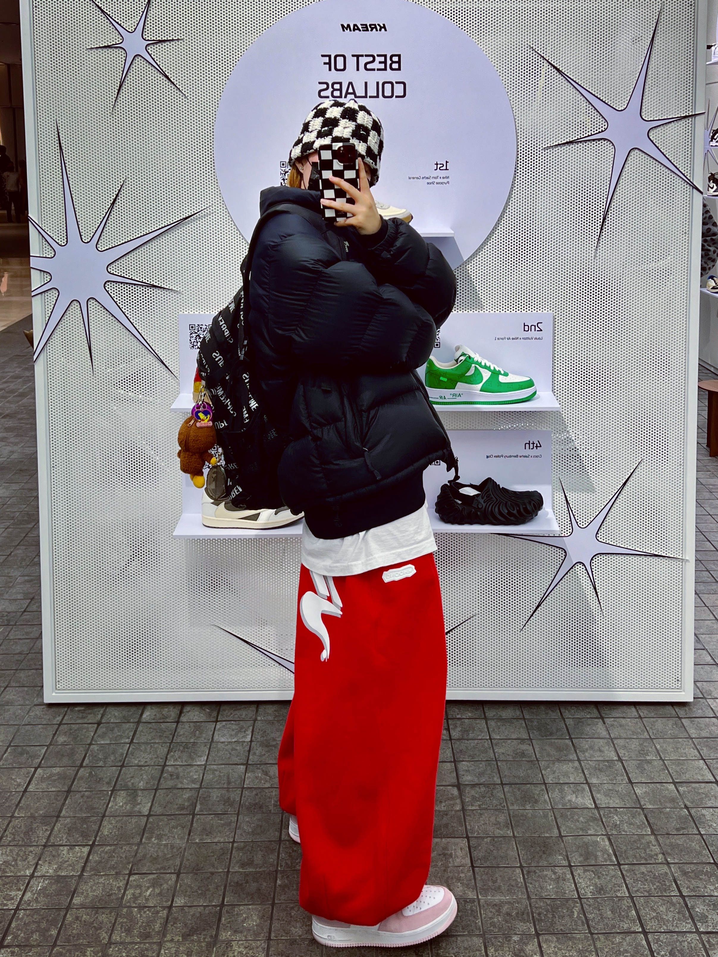 Nike Air Force 1 '07 QS Valentine's Day, Stussy Crochet Checker Beanie Black 착용 스타일
