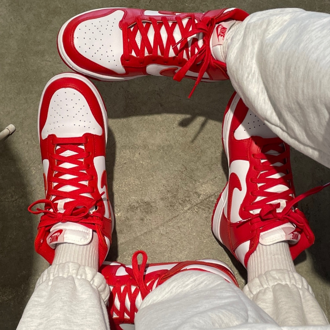 Nike Dunk High Retro Championship White and Red 착용 스타일