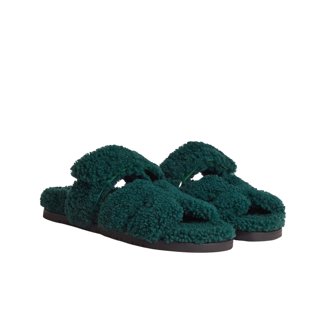 (W) 에르메스 시프레 샌들 울스킨 & 베르 앵글레((W) Hermes Chypre Sandal Woolskin & Vert Anglais) - 2