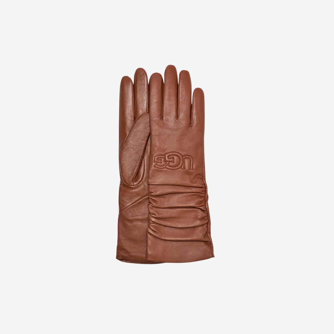 (W) UGG Leather Scrunched Logo Glove Chestnut 상세 이미지 2