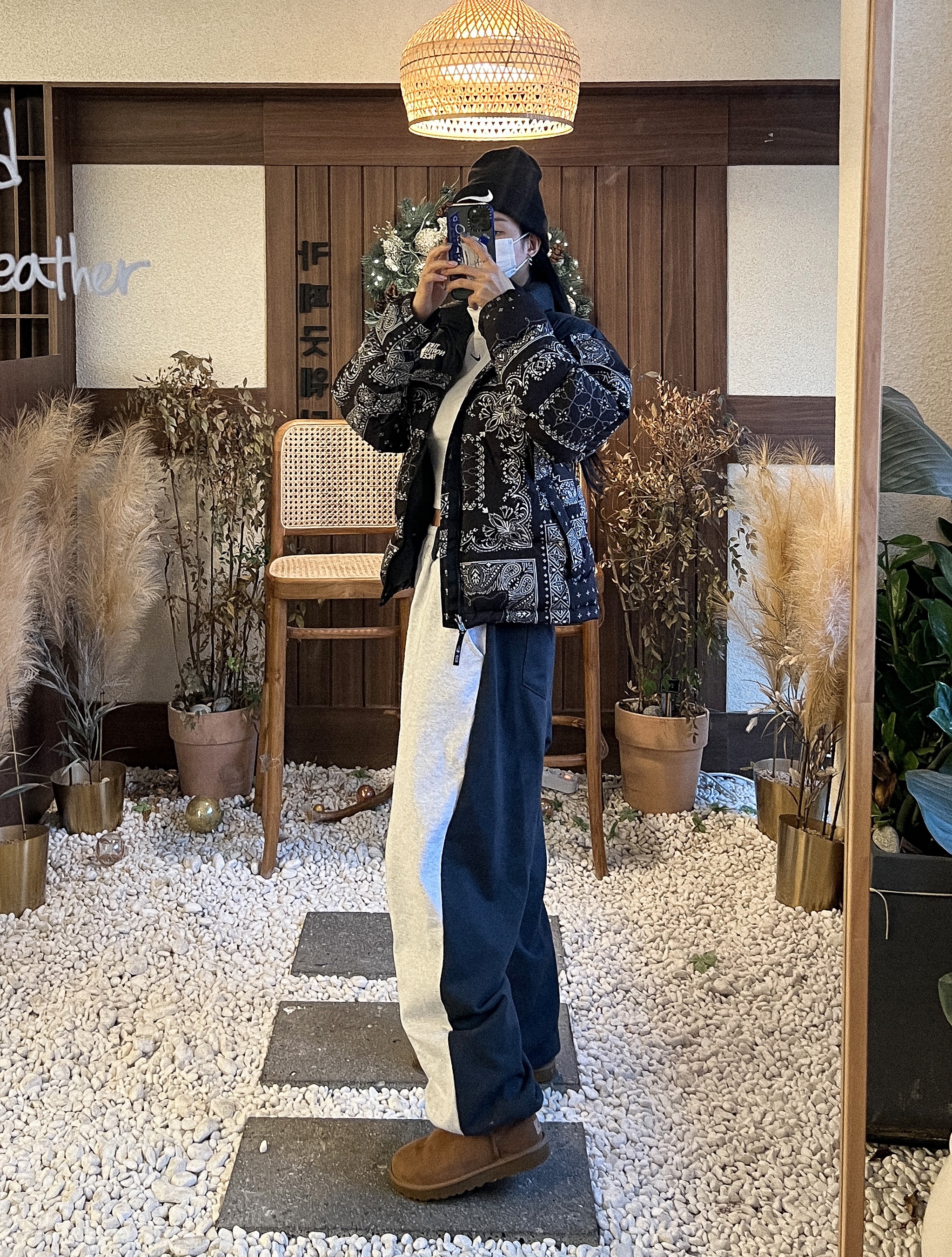 The North Face 1996 Novelty Nuptse Jacket Real Black - 21FW, Nike x Stussy Cuff Beanie Black 착용 스타일 - 3