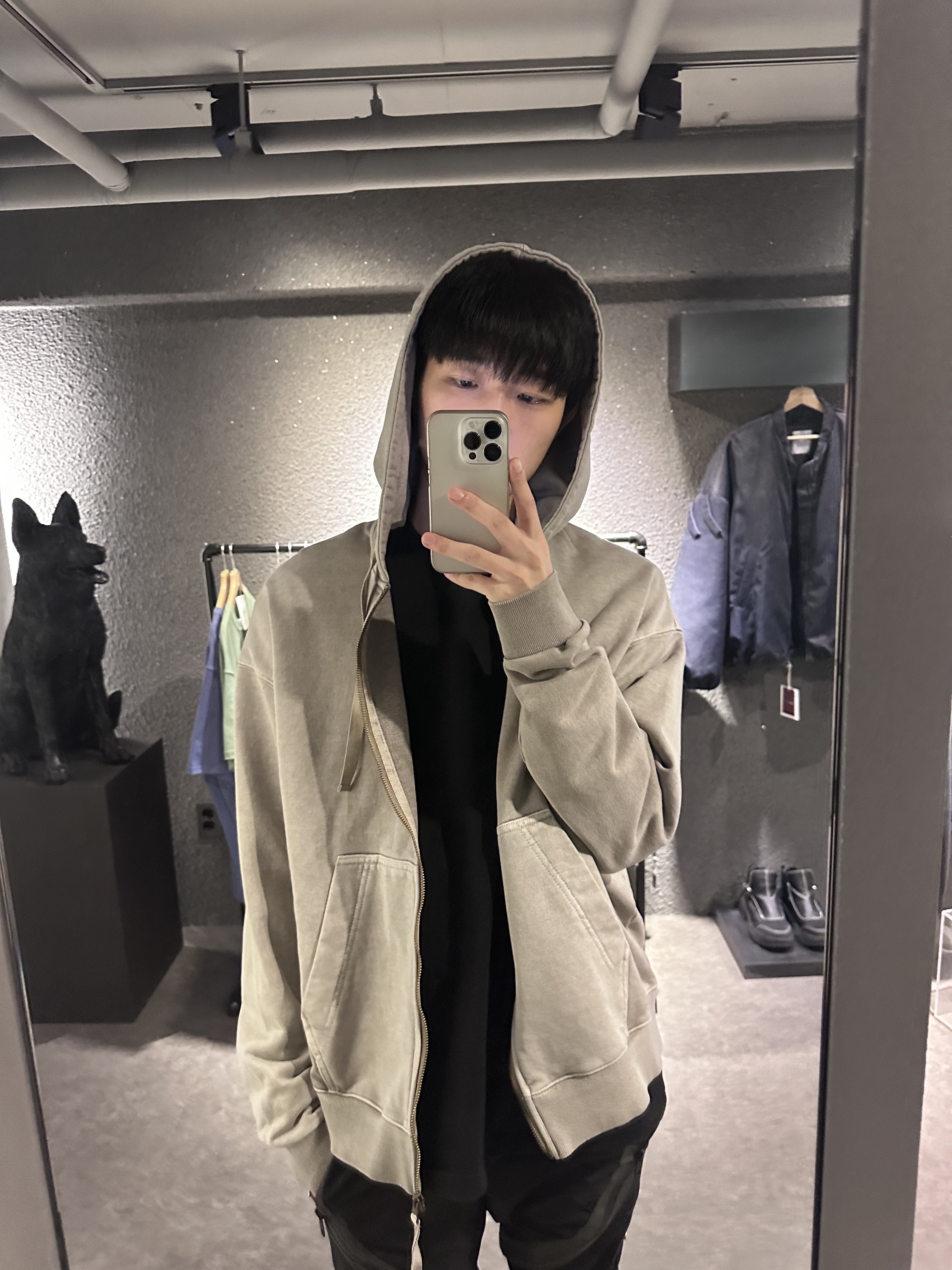 Undermycar Rumlow Back Zip Cotton Garment Bomber Dark Gull - 22FW, Converse x Drkshdw Turbodrk Chuck 70 Hi Black 착용 스타일 - 5