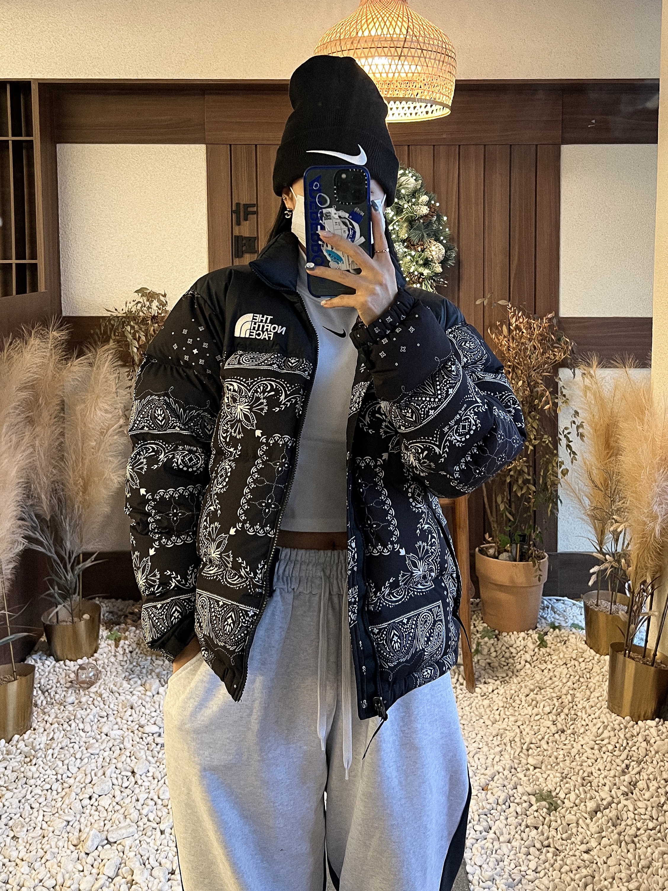 The North Face 1996 Novelty Nuptse Jacket Real Black - 21FW, Nike x Stussy Cuff Beanie Black 착용 스타일 - 2