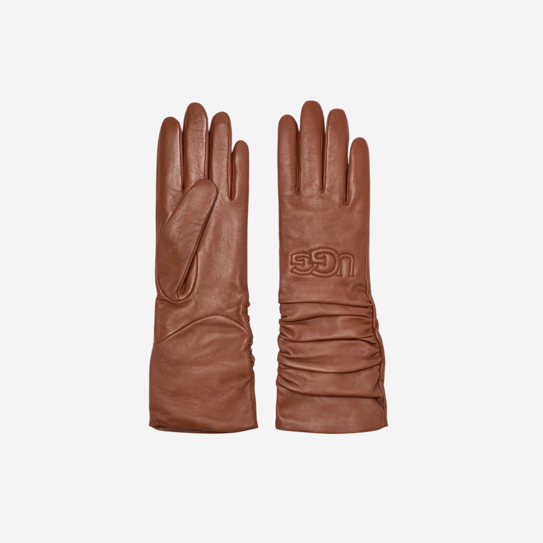 (W) UGG Leather Scrunched Logo Glove Chestnut 상세 이미지 1