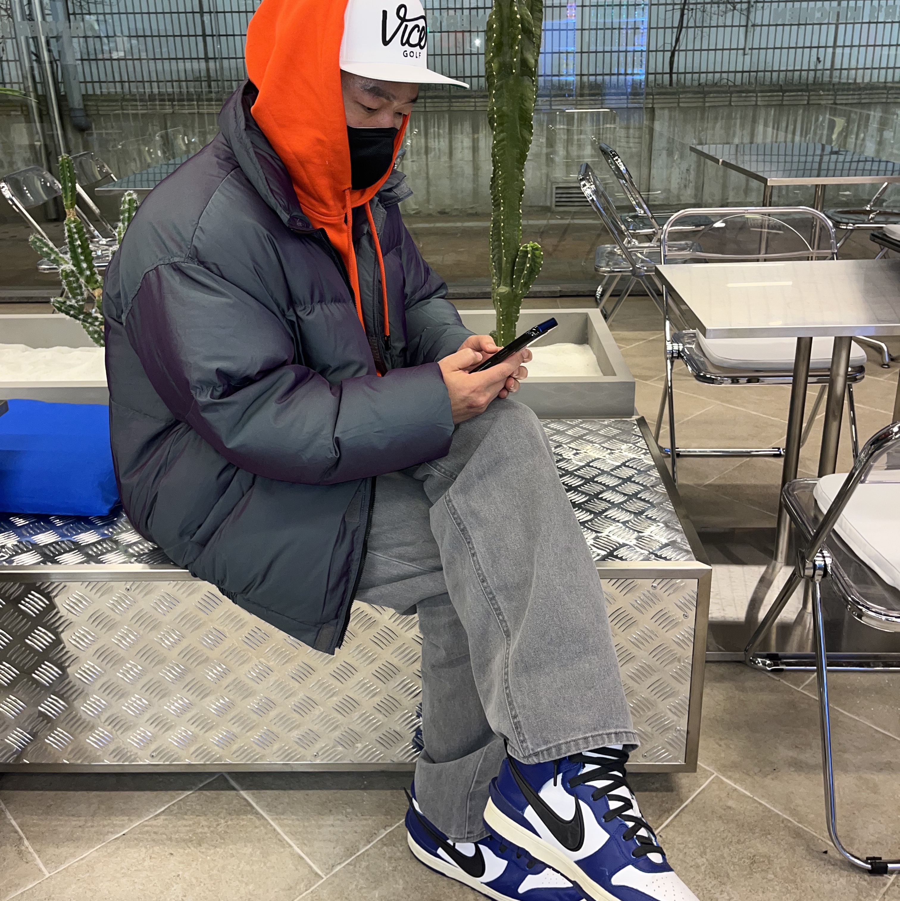 Essentials Puffer Jacket Iridescent - 20SS, Nike x Ambush Dunk High Black 착용 스타일