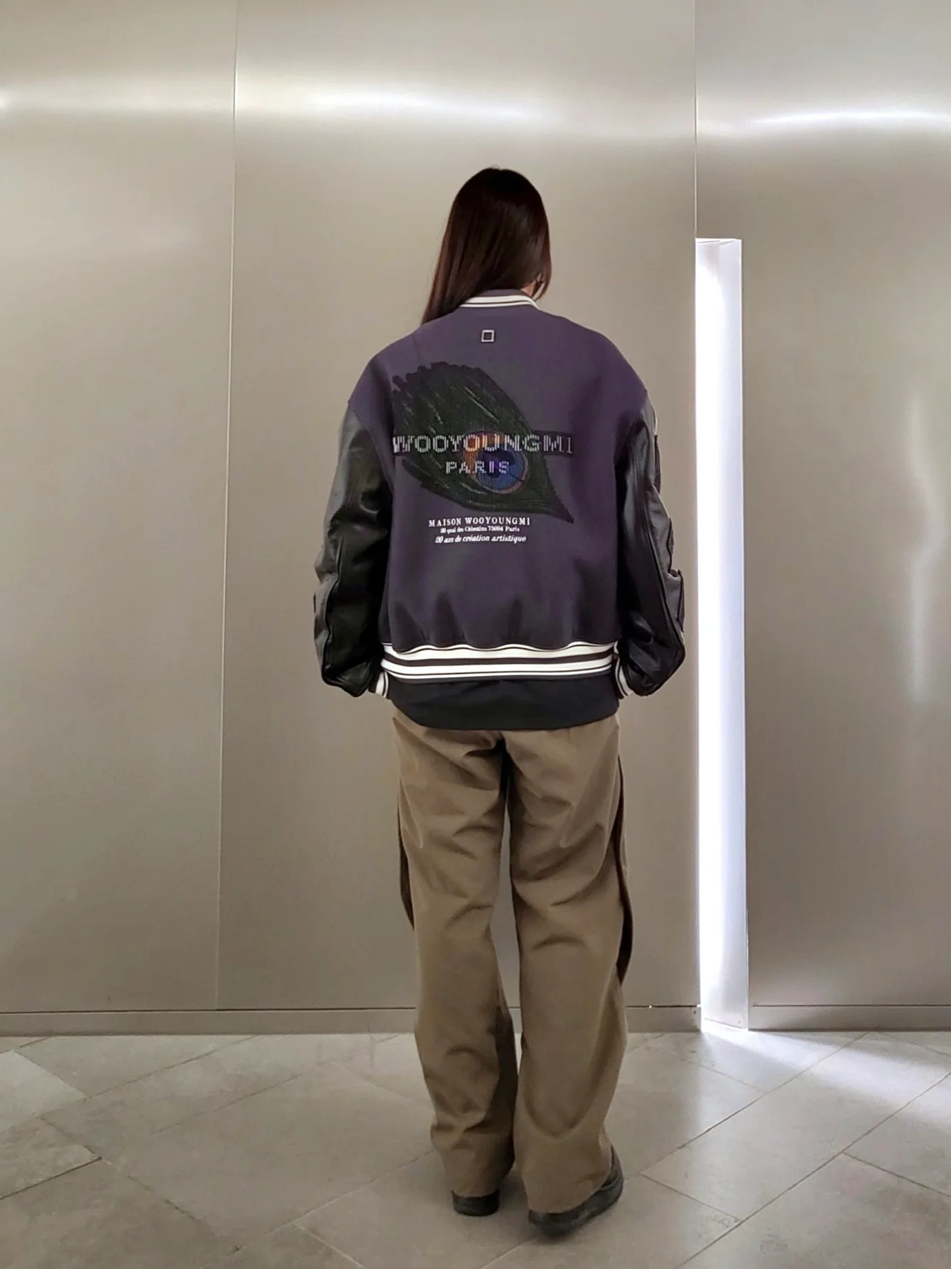 Wooyoungmi Varsity Jacket Gray - 23SS, Sansan Gear Wave Pants Mud Khaki - 22FW 착용 스타일 - 3