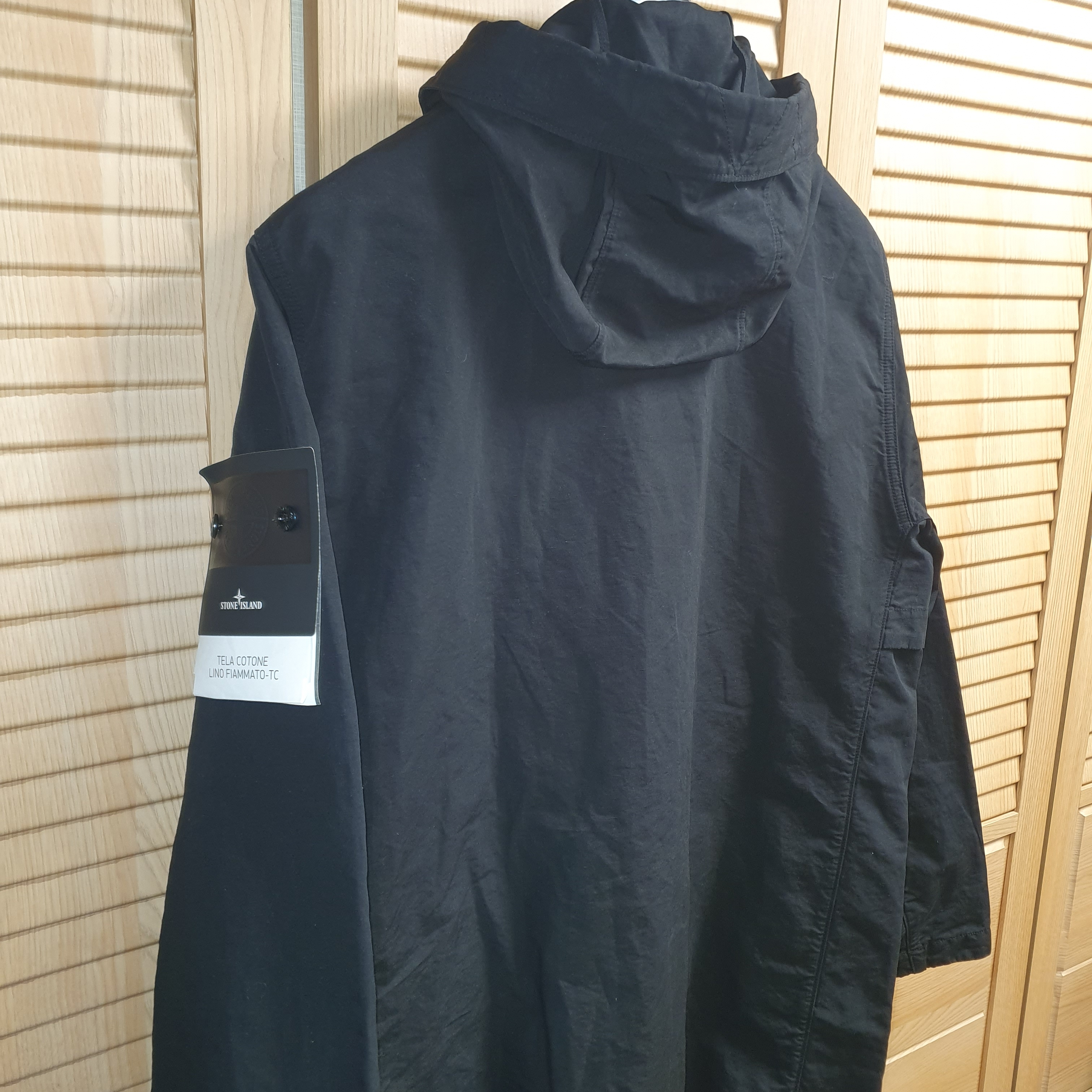 Stone Island 42306 Tela Cotone Lino Fiammato TC Garment Dyed Field Jacket Black - 22SS 착용 스타일 - 5