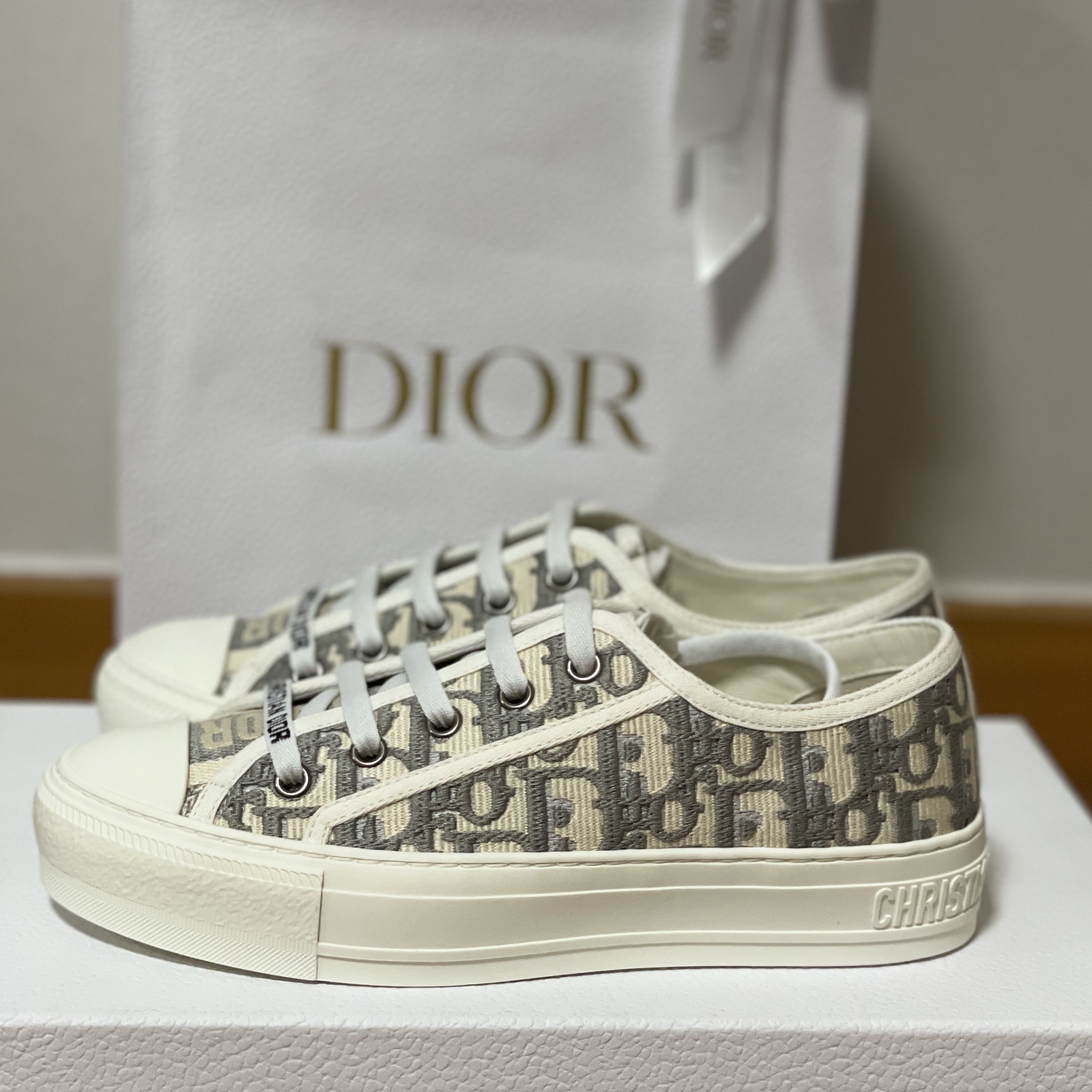 Dior x Shawn B23 High Dior Oblique Canvas Bee Embroidery Patch, (W) Dior Walk'N'Dior Sneakers Oblique Gray 착용 스타일 - 2
