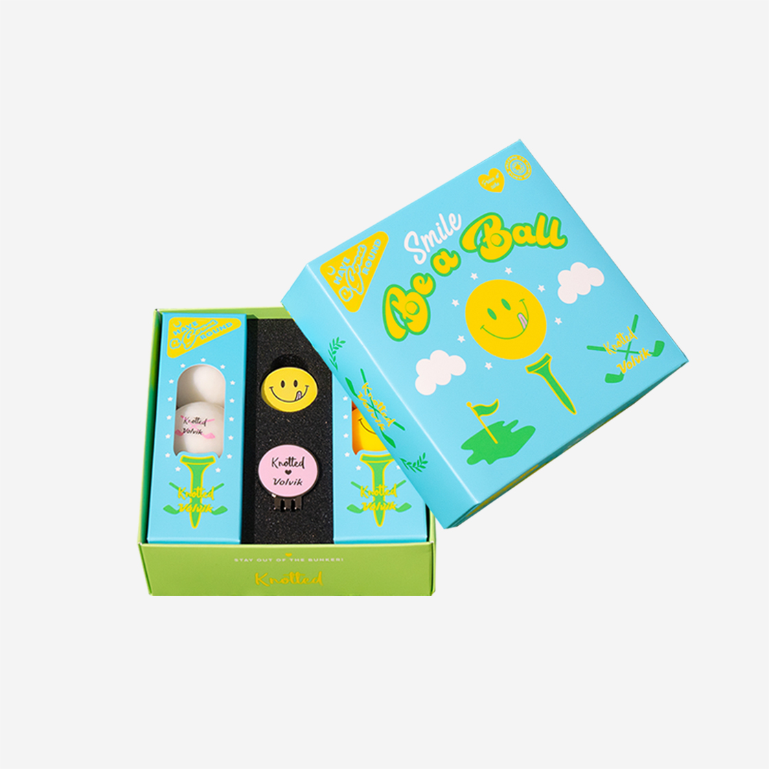 노티드 스마일 골프 볼 & 볼 마커 화이트 옐로우(Knotted Smile Golf Ball & Ball Marker White Yellow)