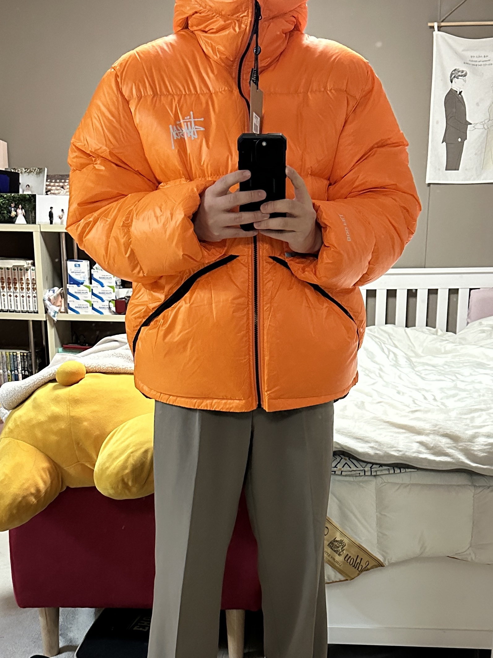 Stussy Micro Ripstop Down Parka Orange 착용 스타일 - 5