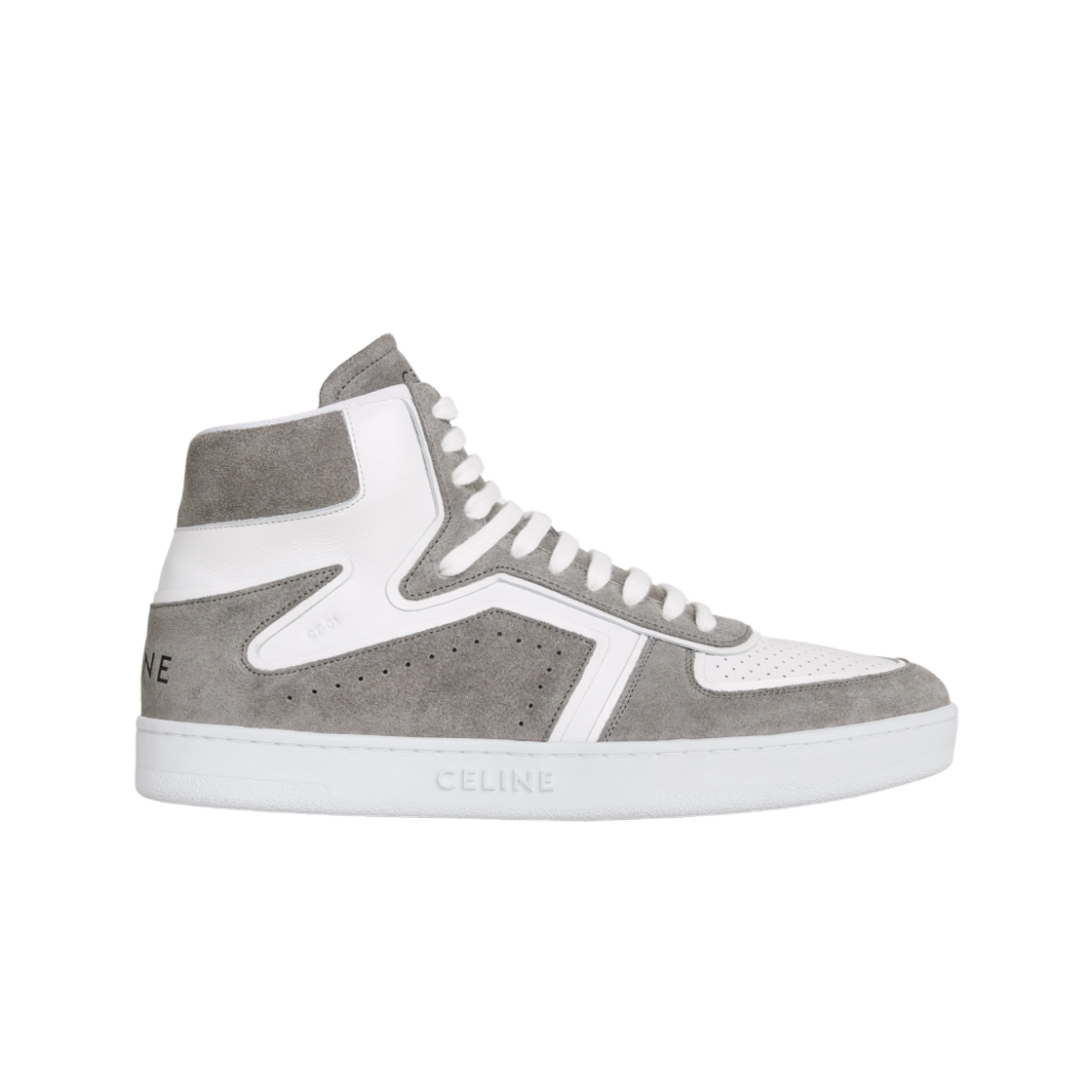 셀린느 CT-01 트레이너 하이 탑 스니커즈 스웨이드 카프스킨 카프스킨 그레이 옵틱 화이트(Celine CT-01 Z" Trainer High Top Sneakers in Suede Calfskin Calfskin Grey Optic White)