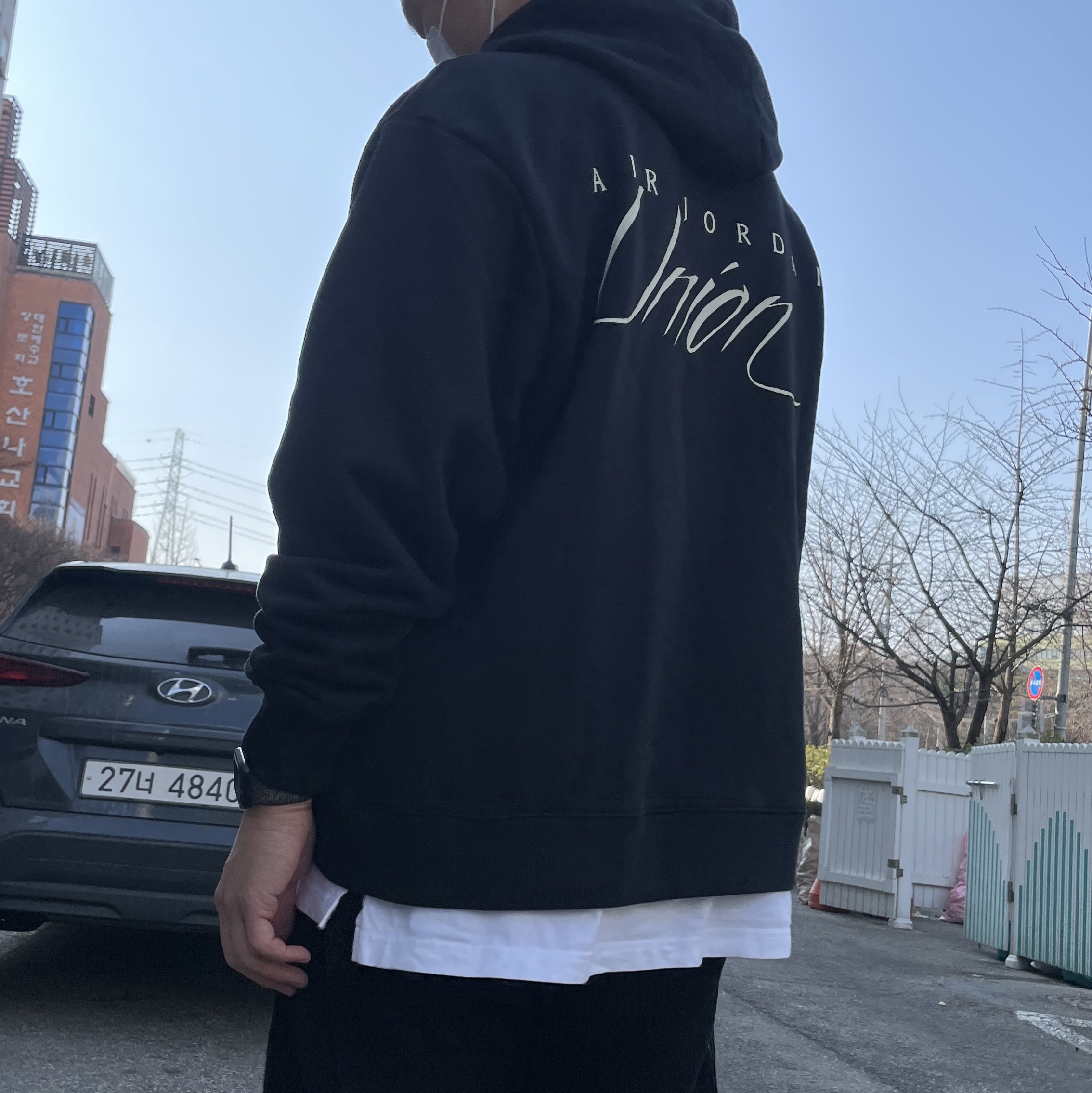 Jordan x Union Fleece Hoodie Black - Asia 착용 스타일