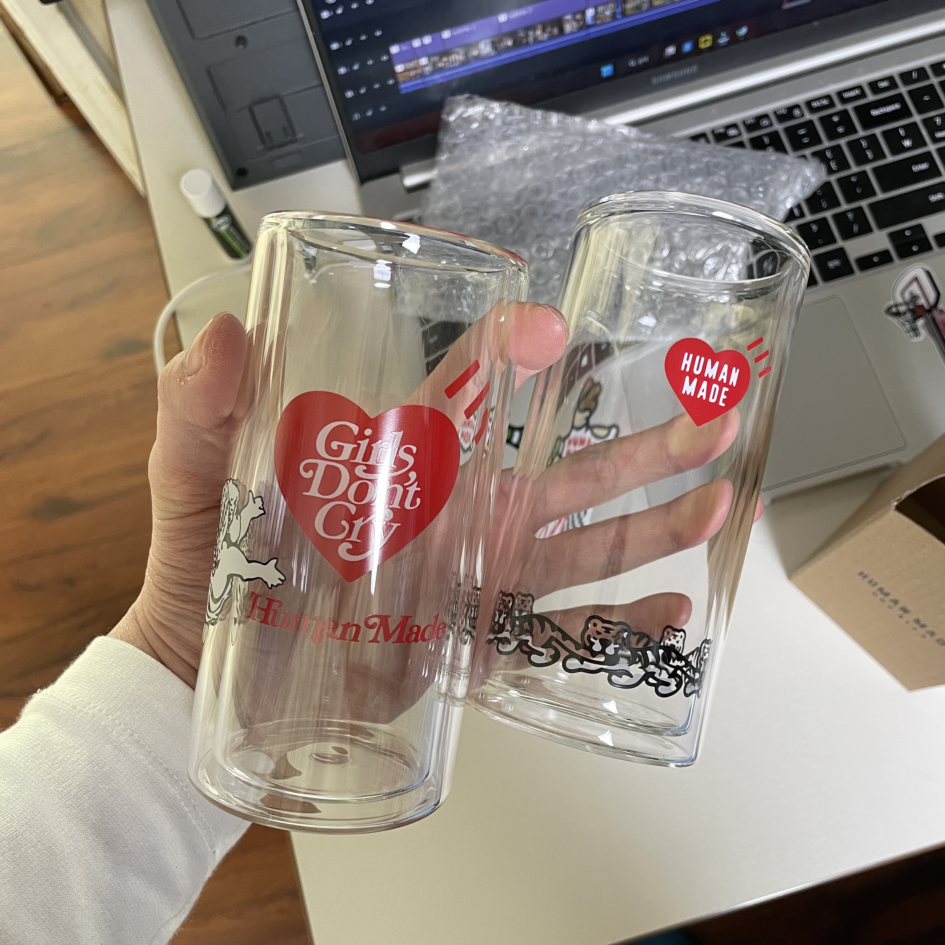 Human Made x Verdy Girls Don't Cry Valentine's Day Double Wall Glass Clear, Human Made Double Wall Glass Clear 착용 스타일