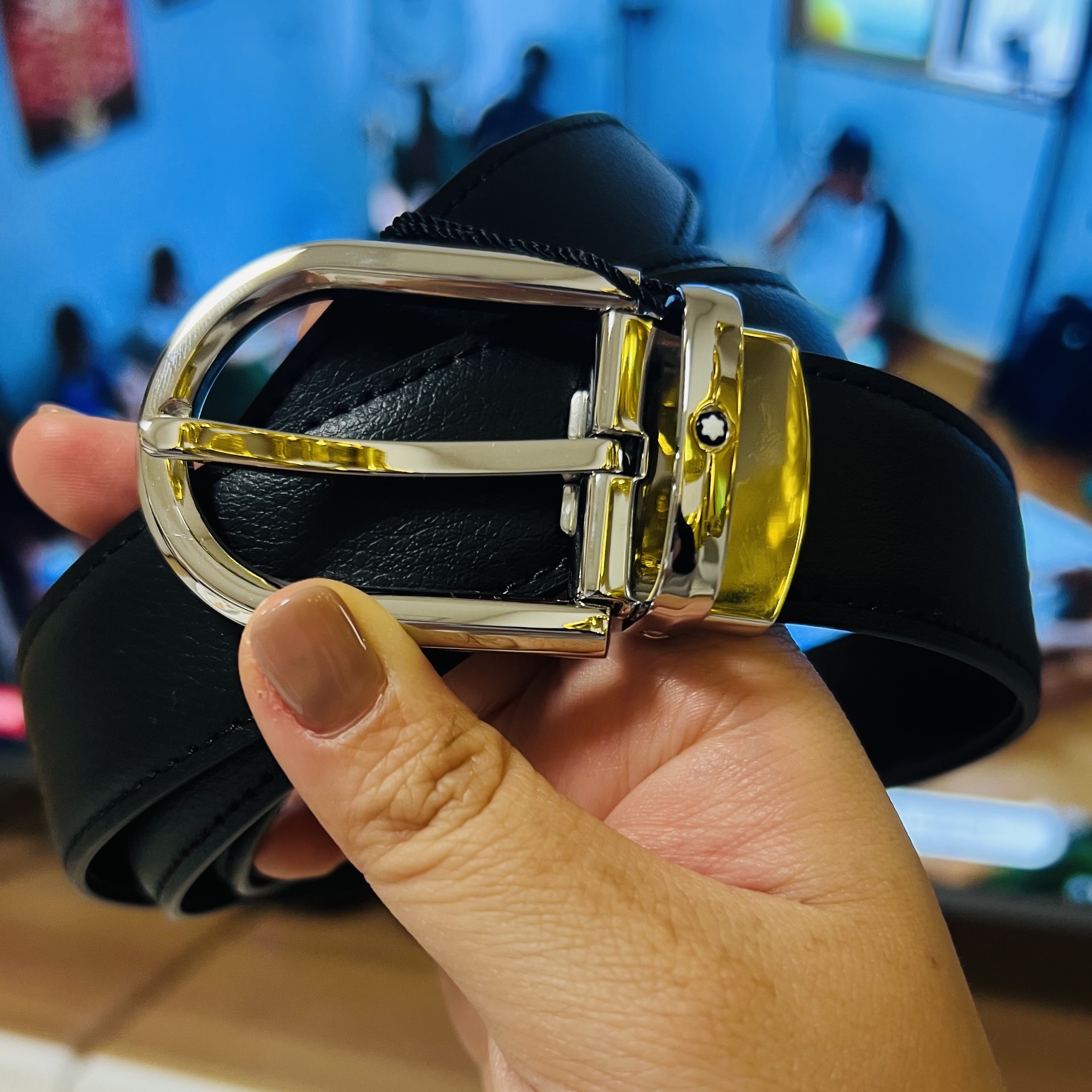 Montblanc Horseshoe Buckle 30mm Reversible Leather Belt Black Brown 착용 스타일