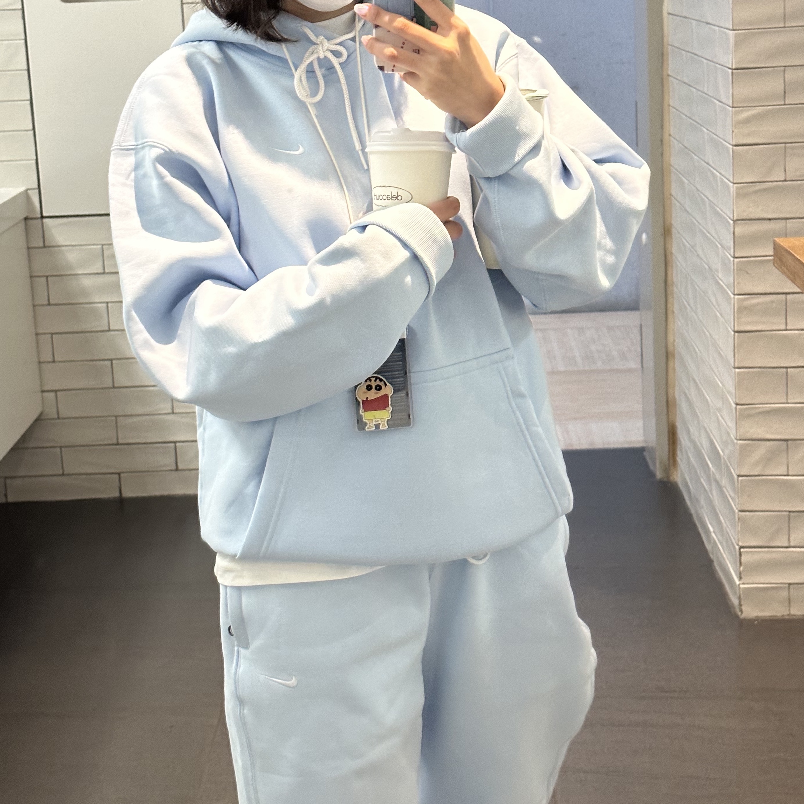 Nike NRG Solo Swoosh Fleece Hoodie Celestine Blue - US/EU, Nike NRG Solo Swoosh Fleece Pants Celestine Blue - US/EU 착용 스타일 - 2