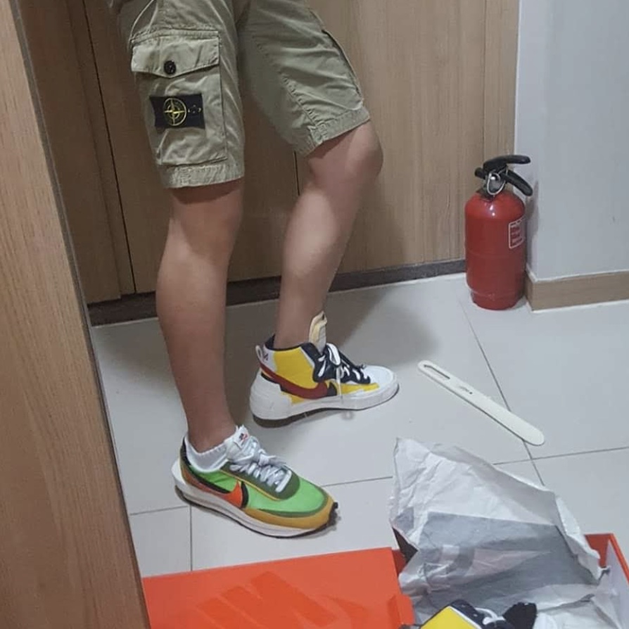 Nike x Sacai LDWaffle Green Multi, Nike x Sacai Blazer Mid Snow Beach 착용 스타일