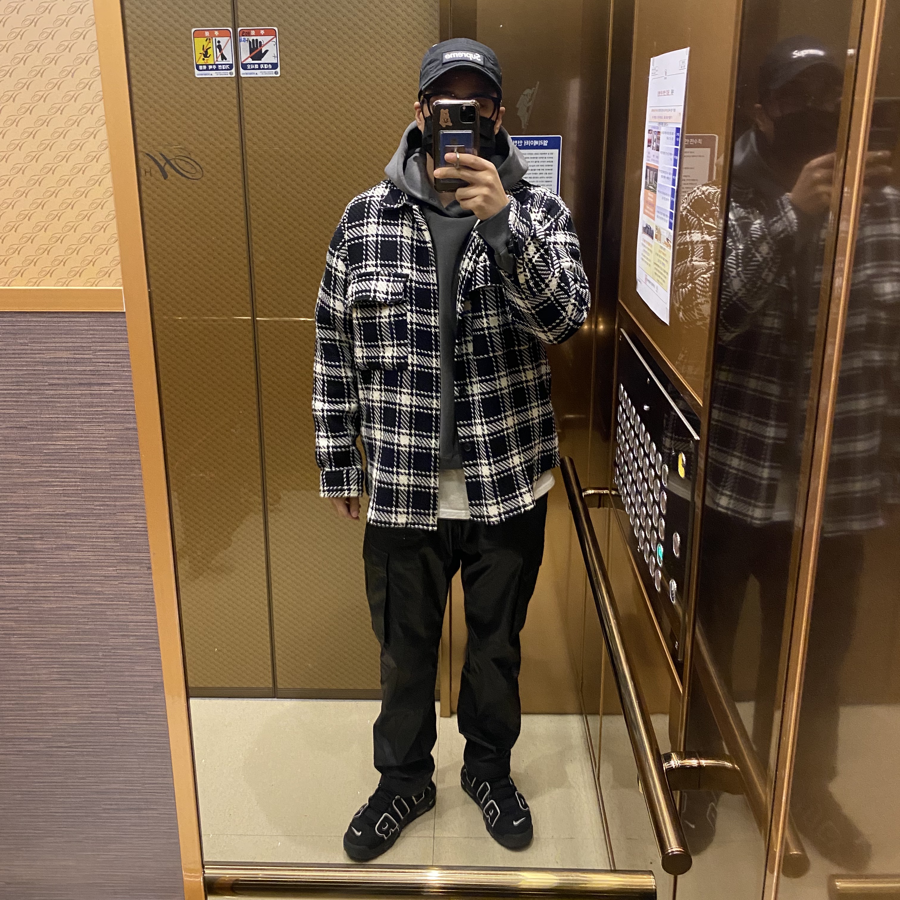 Supreme Military Camp Cap Black - 21FW, Nike Air More Uptempo Black White 2020 착용 스타일