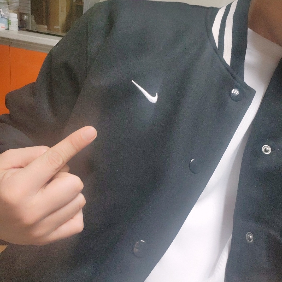 Nike NSW Authentics Varsity Jacket Black - Asia 착용 스타일