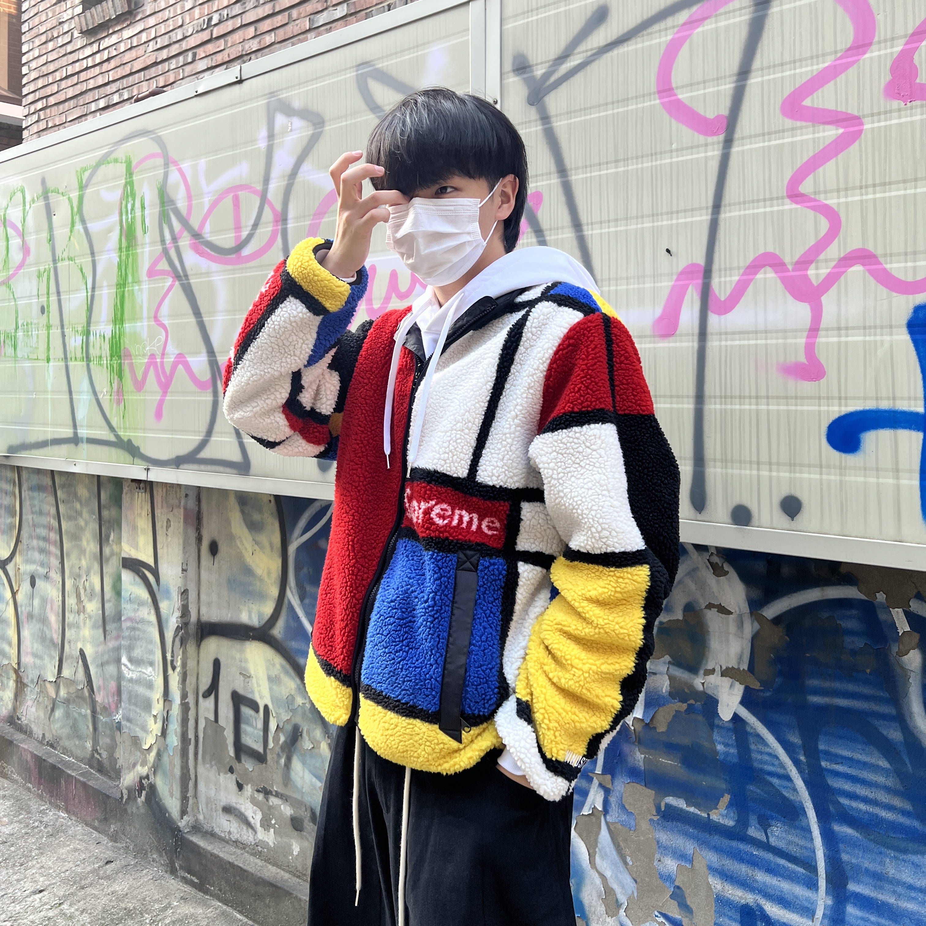 Supreme Reversible Colorblocked Fleece Jacket Red - 20FW 착용 스타일