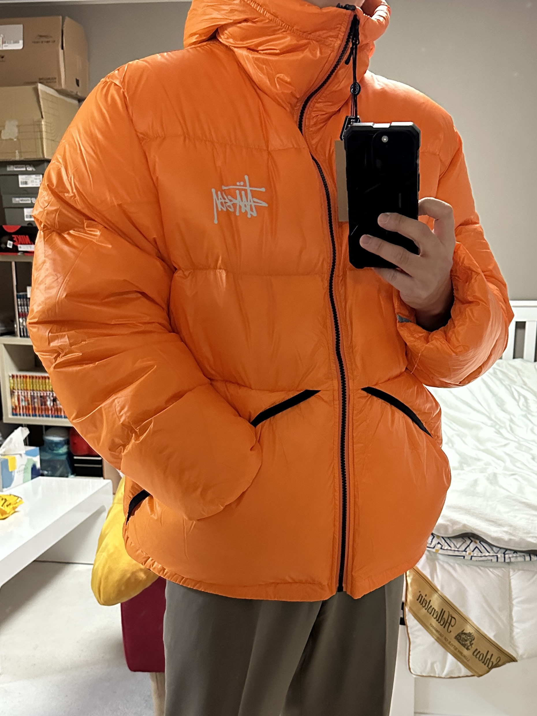 Stussy Micro Ripstop Down Parka Orange 착용 스타일 - 4