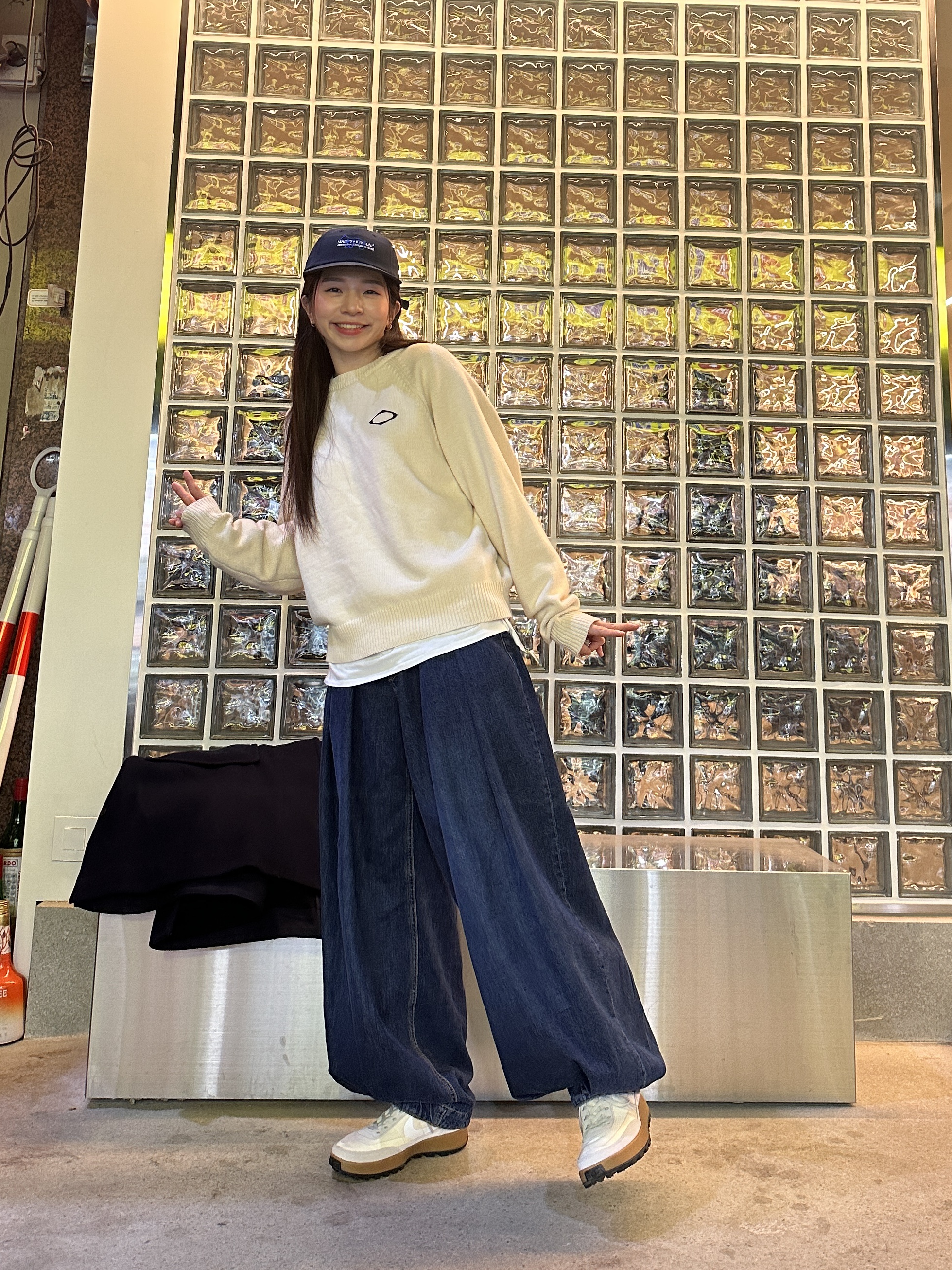 Zara x Ader Error Wide Leg Jeans Blue, Nike x Tom Sachs General Purpose Shoe Light Cream 착용 스타일 - 1