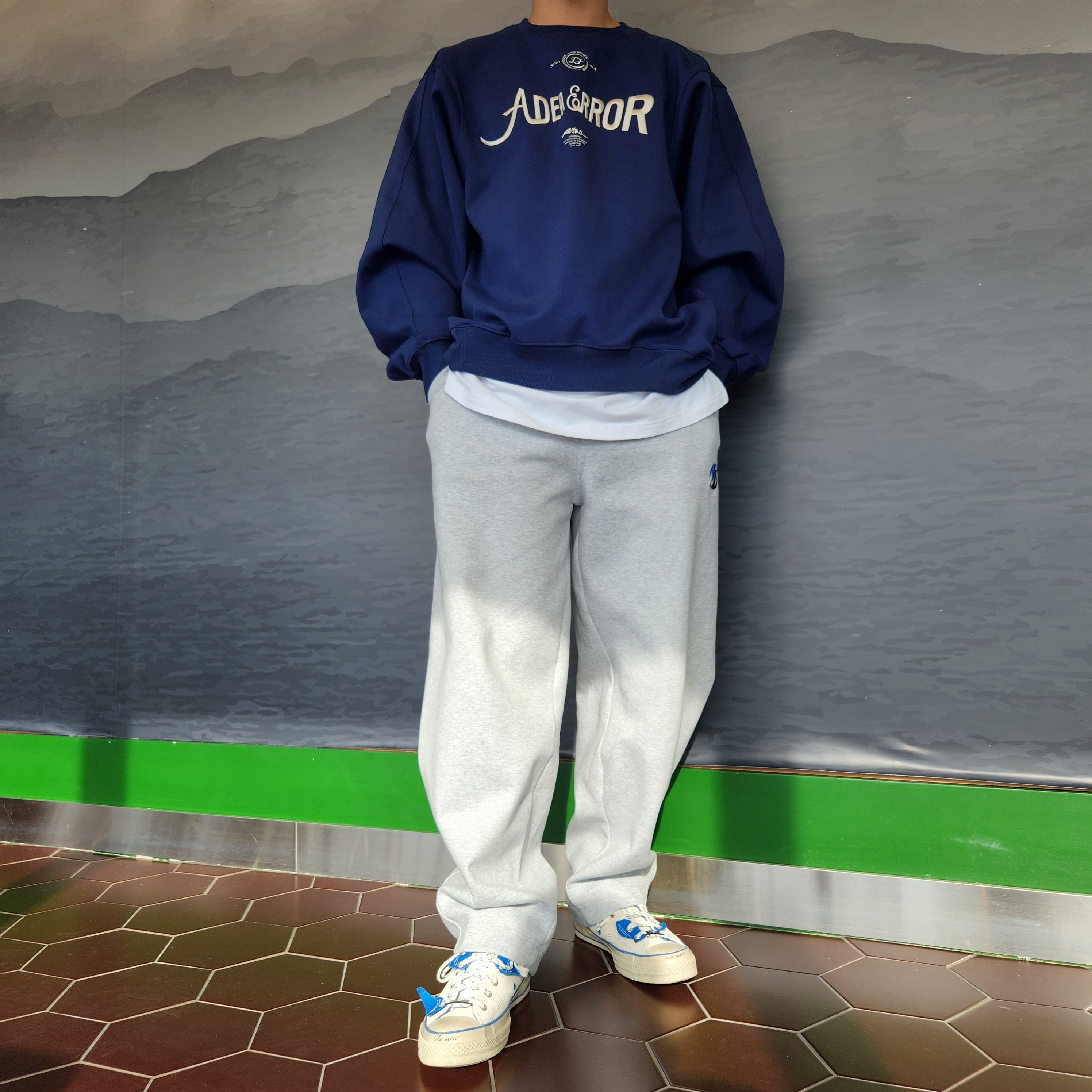 Zara x Ader Error Jogger Pants Grey, Converse x Ader Error Chuck 70 High White 착용 스타일